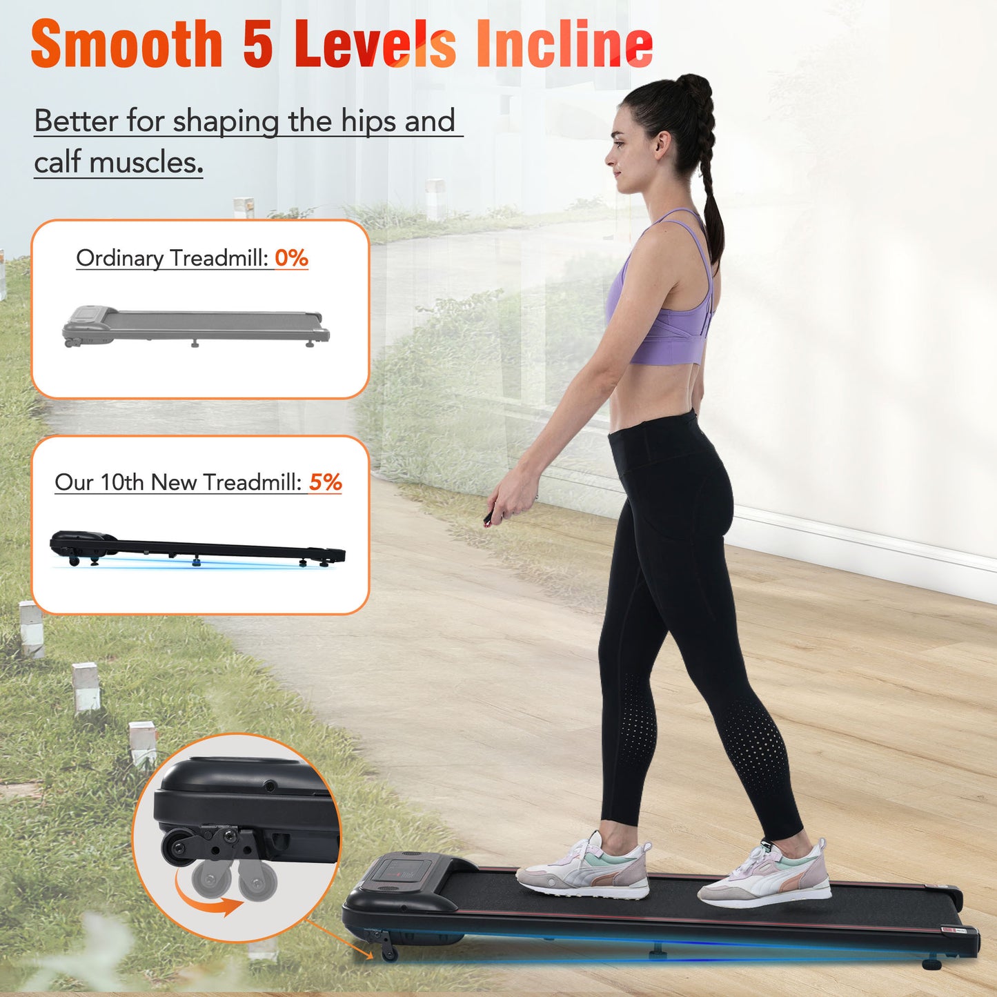 NEW Walking Pad Under Desk Treadmill for Home Office -2.5HP Walking Treadmill With Incline Bluetooth Speaker 0.5-4MPH 265LBS Capacity Treadmill for Walking Running - Wristband Remote