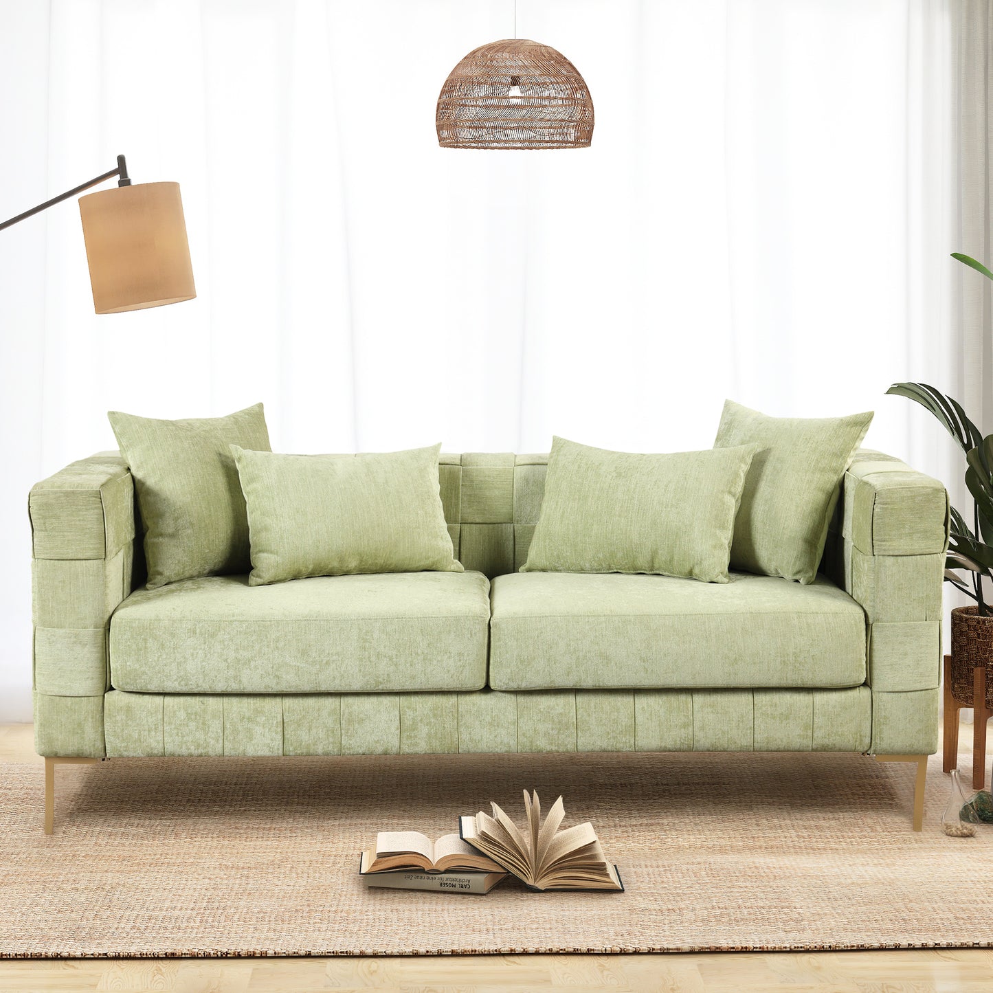 Sleek 80.5 Modern Upholstered Sofa with Golden Metal Legs