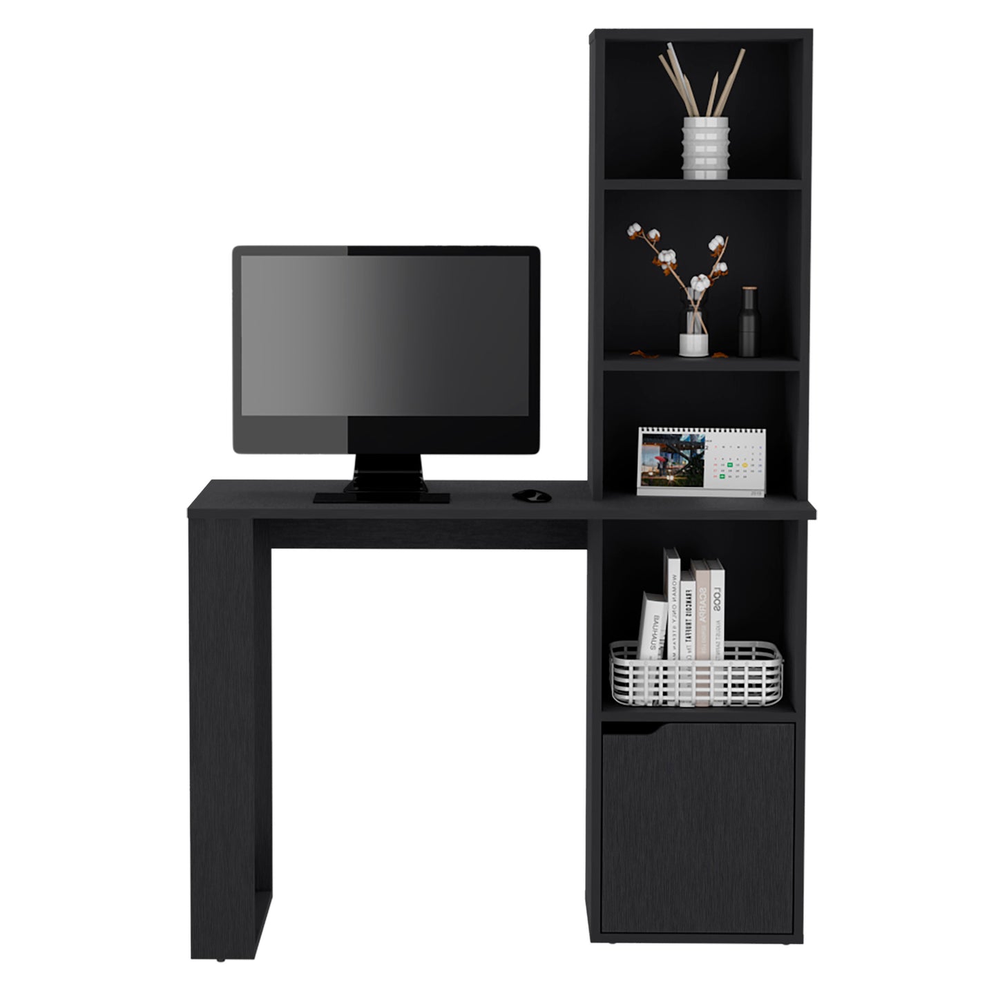 Elegant Black Wengue Office Desk with Bookcase and Lower Cabinet