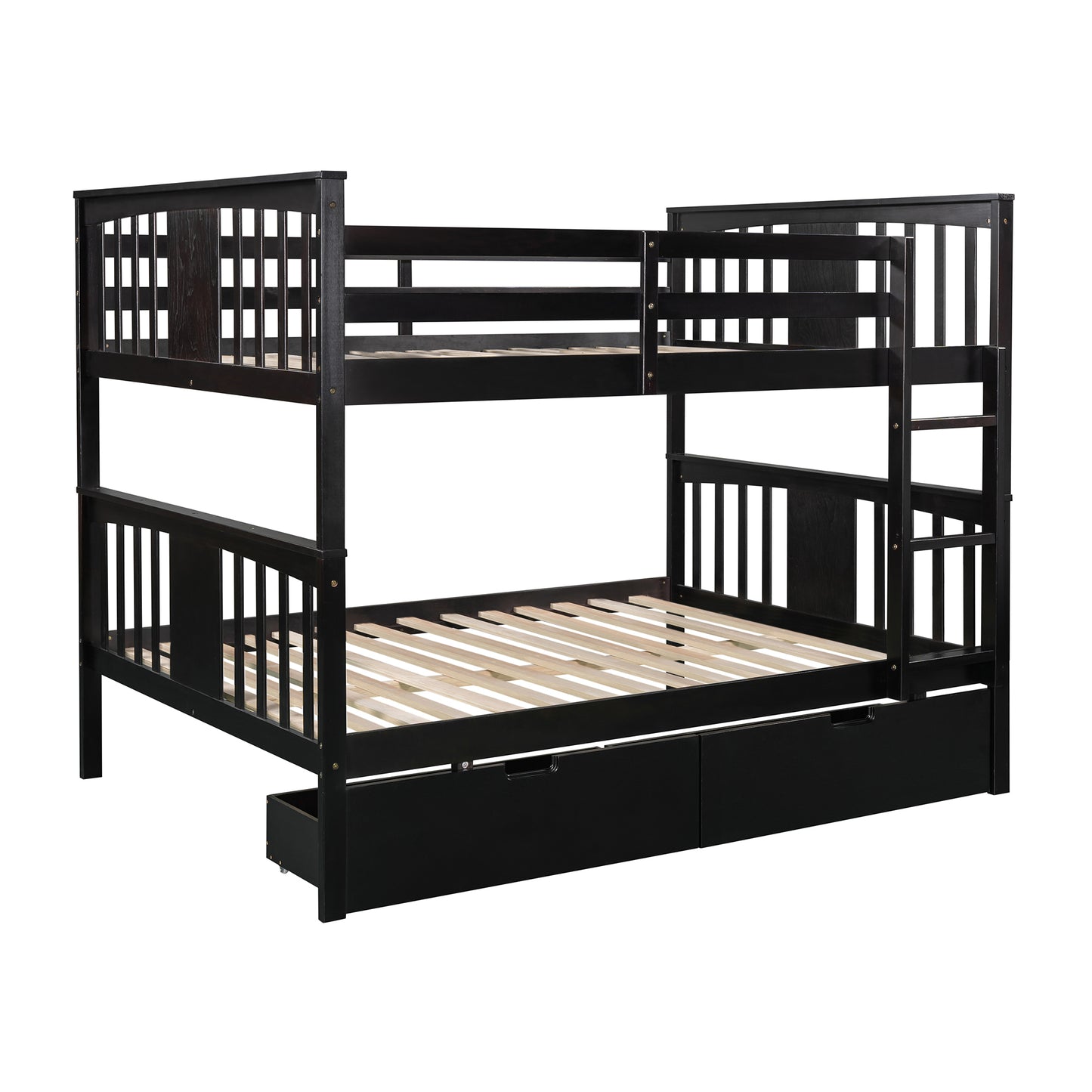 Espresso Finish Full over Full Bunk Bed with Drawers and Ladder for Bedroom Decor