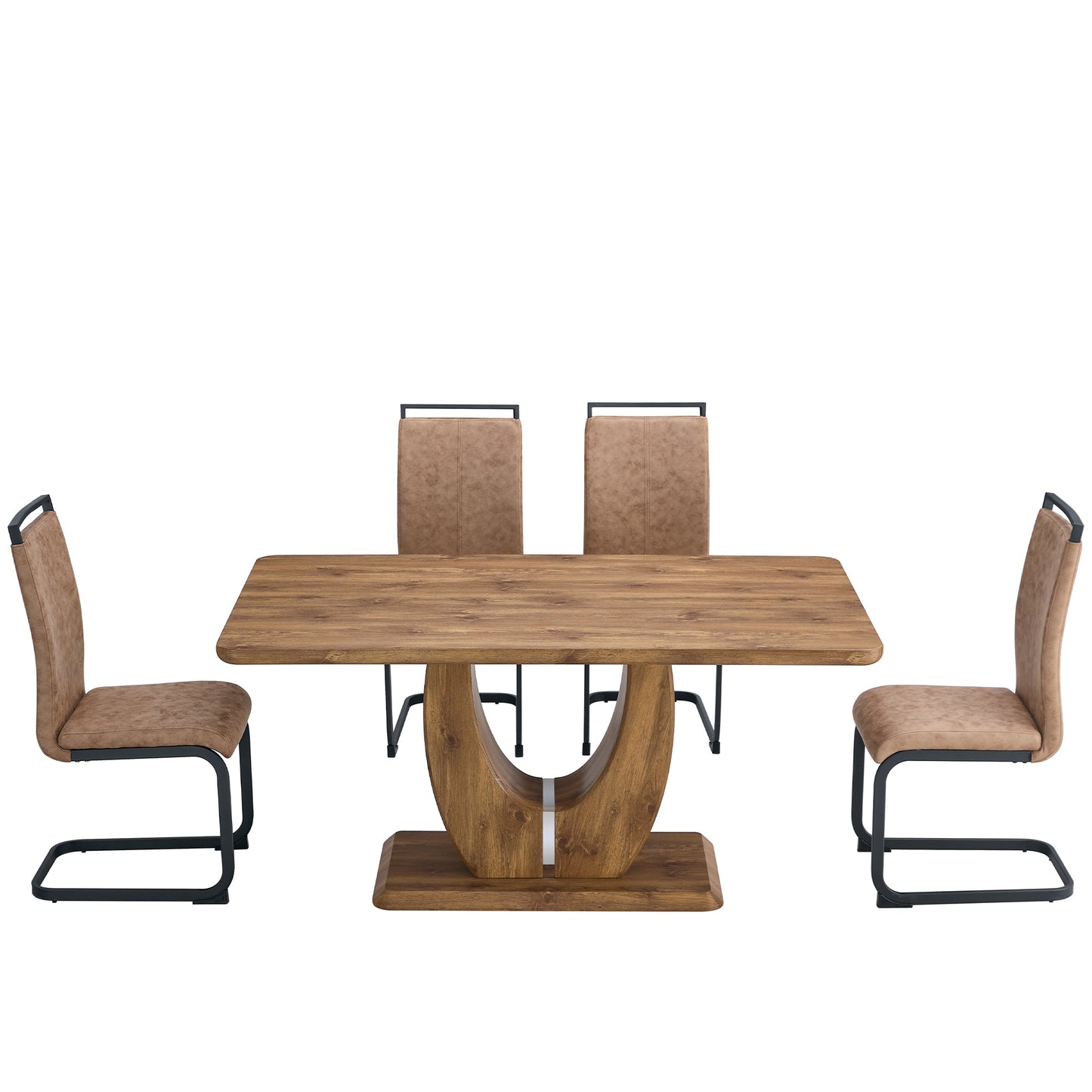 5 Piece Modern Dining Table Set, Rectangular Kitchen Table Set with Wooden Tabletop＆4 Pu Leather Upholstered Chairs Ideal for Dining Room, Kitchen