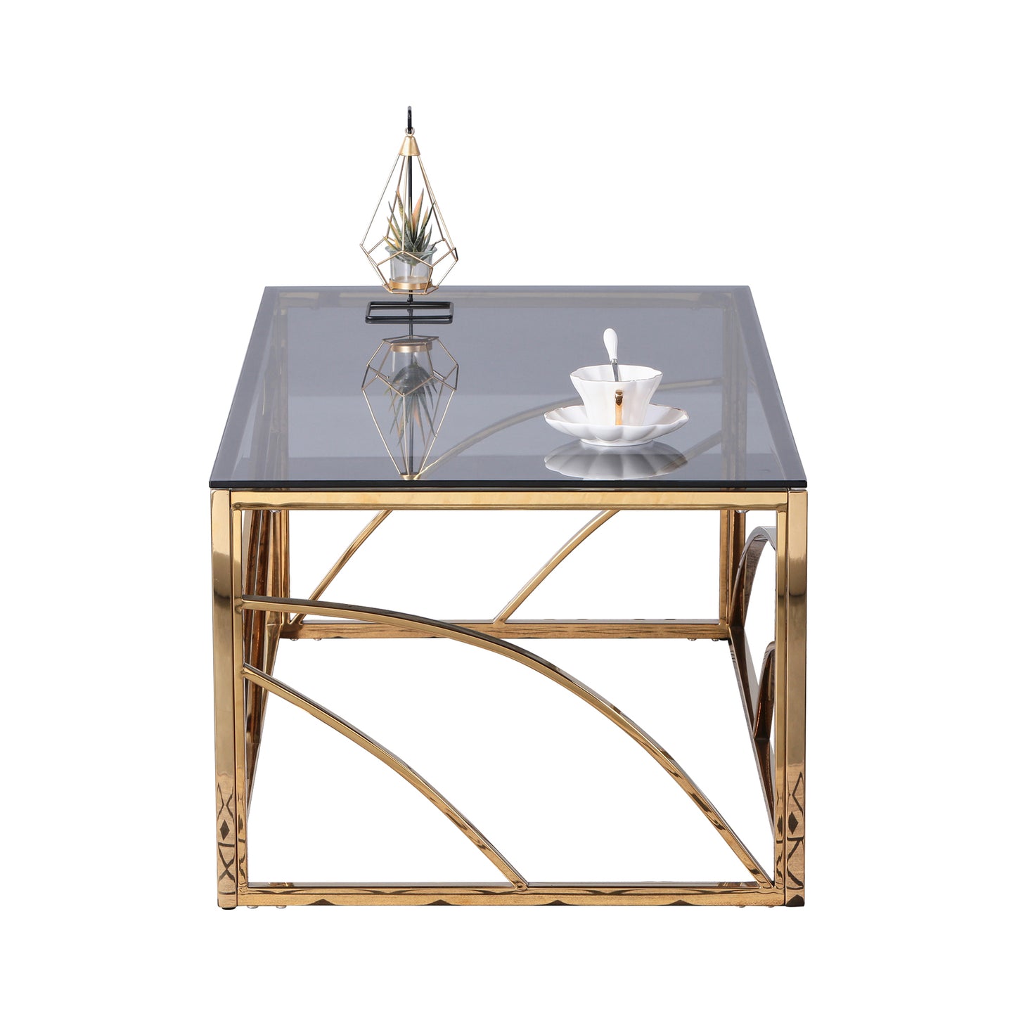 Elegant Gold Stainless Steel and Blue Gray Glass Coffee Table for Modern Living Room