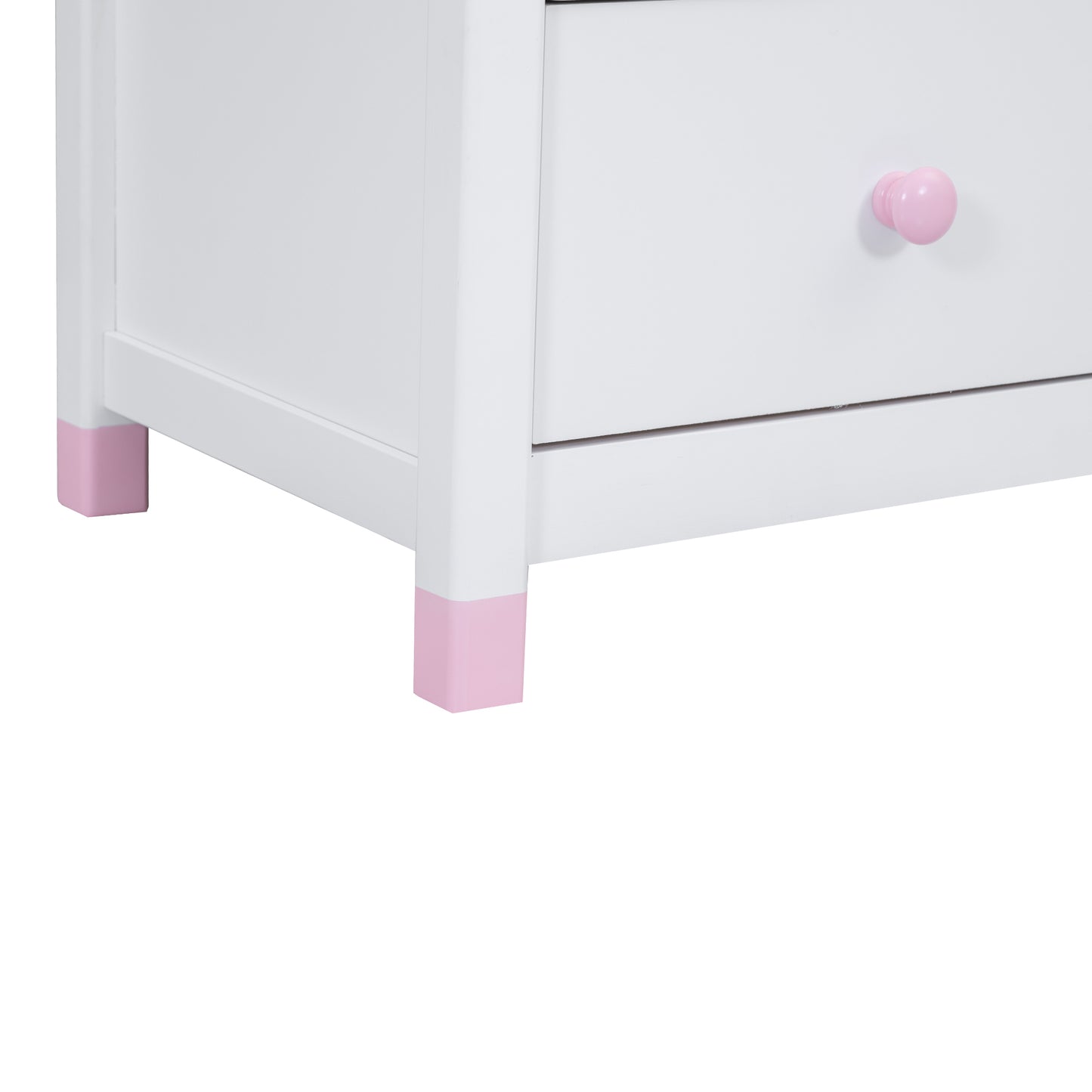 Wooden Nightstand with Two Drawers for Kids,End Table for Bedroom,White+Pink