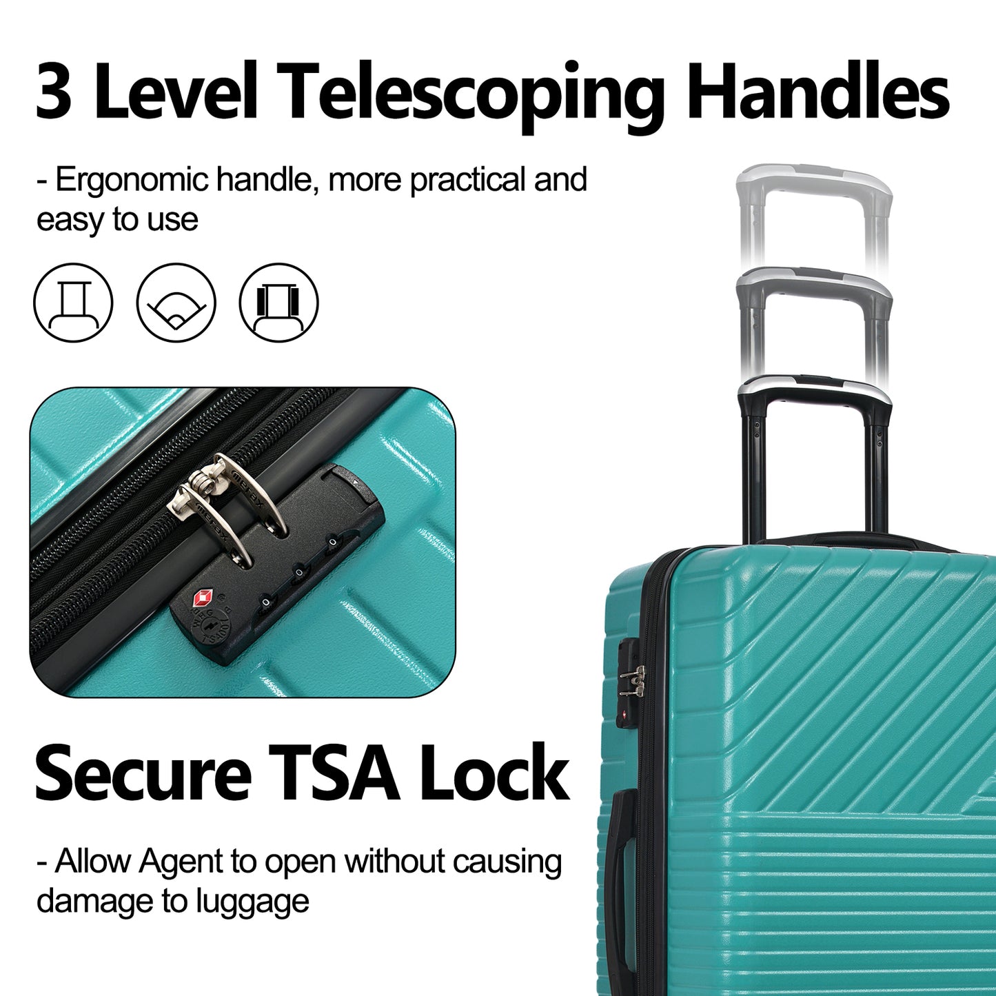 Hardshell Luggage Sets 3 Piece double spinner 8 wheels Suitcase with TSA Lock Lightweight 20''24''28''