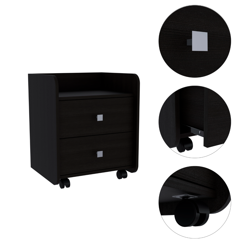 DEPOT E-SHOP Marsella Nightstand, Two Drawers, Superior Top, Metal Handle, Black