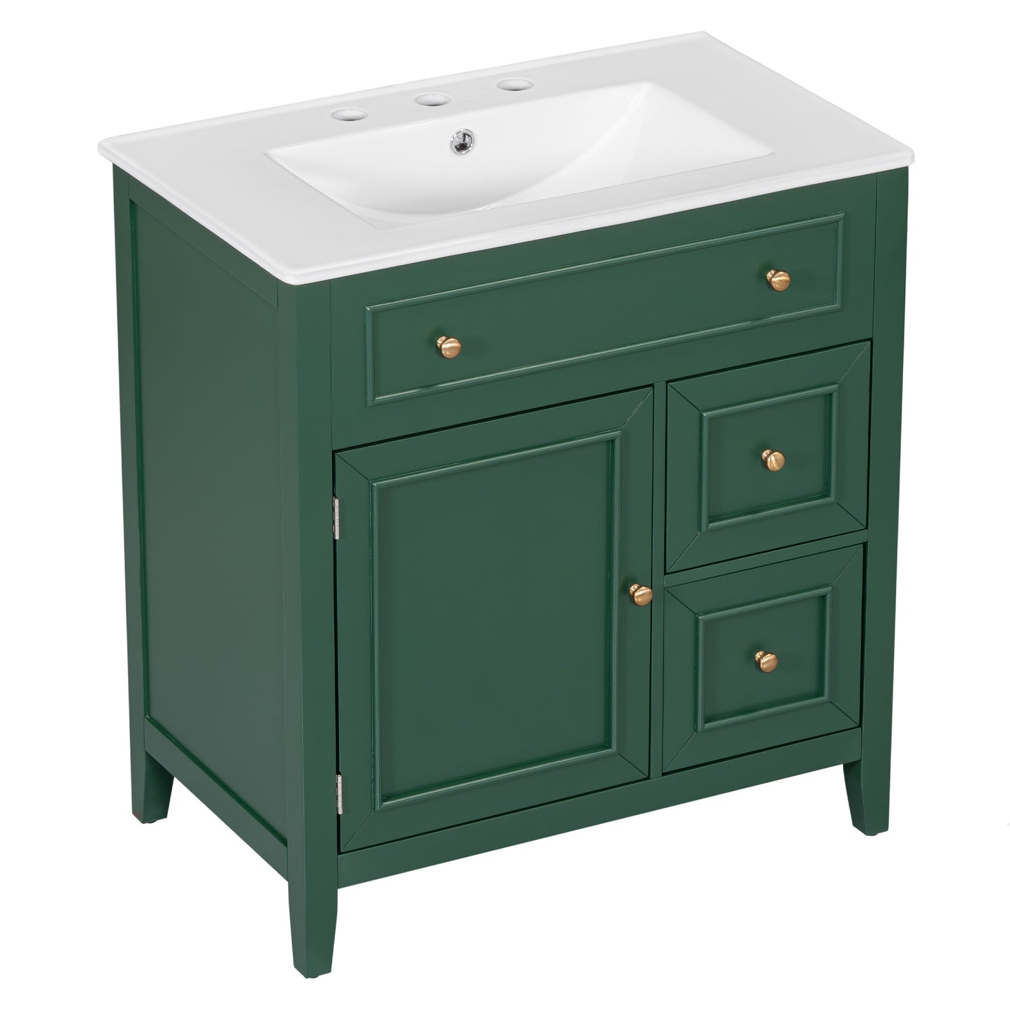 30" Bathroom Vanity with Sink Top, Bathroom Vanity Cabinet with Door and Two Drawers, Solid Wood Frame, One Package, Green