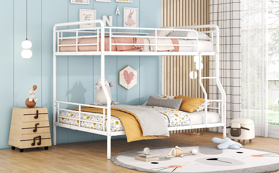 Contemporary White Metal Full XL Over Queen Bunk Bed