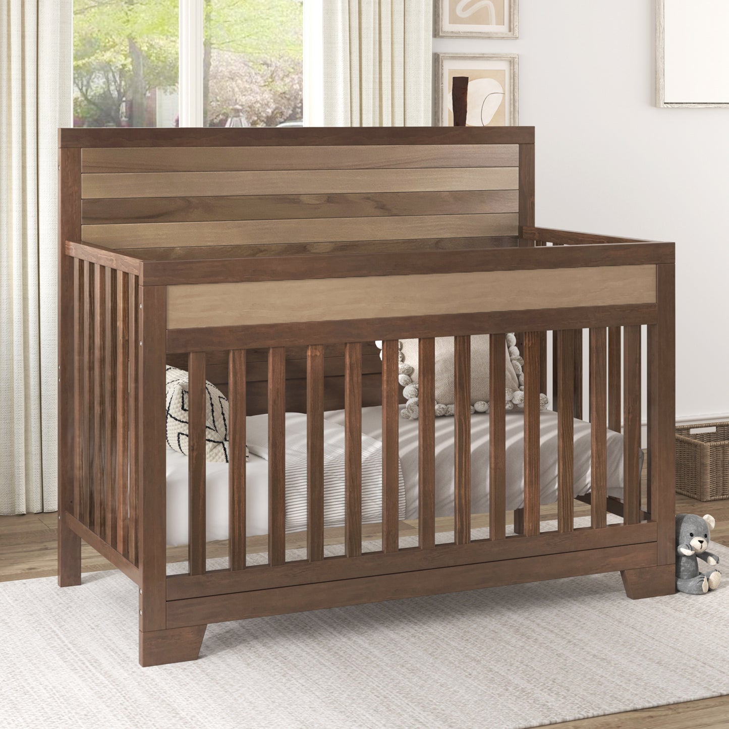 3 Pieces Nursery Sets Baby Crib and Changer Dreeser with Removable Changing Tray Bedroom Sets Brown