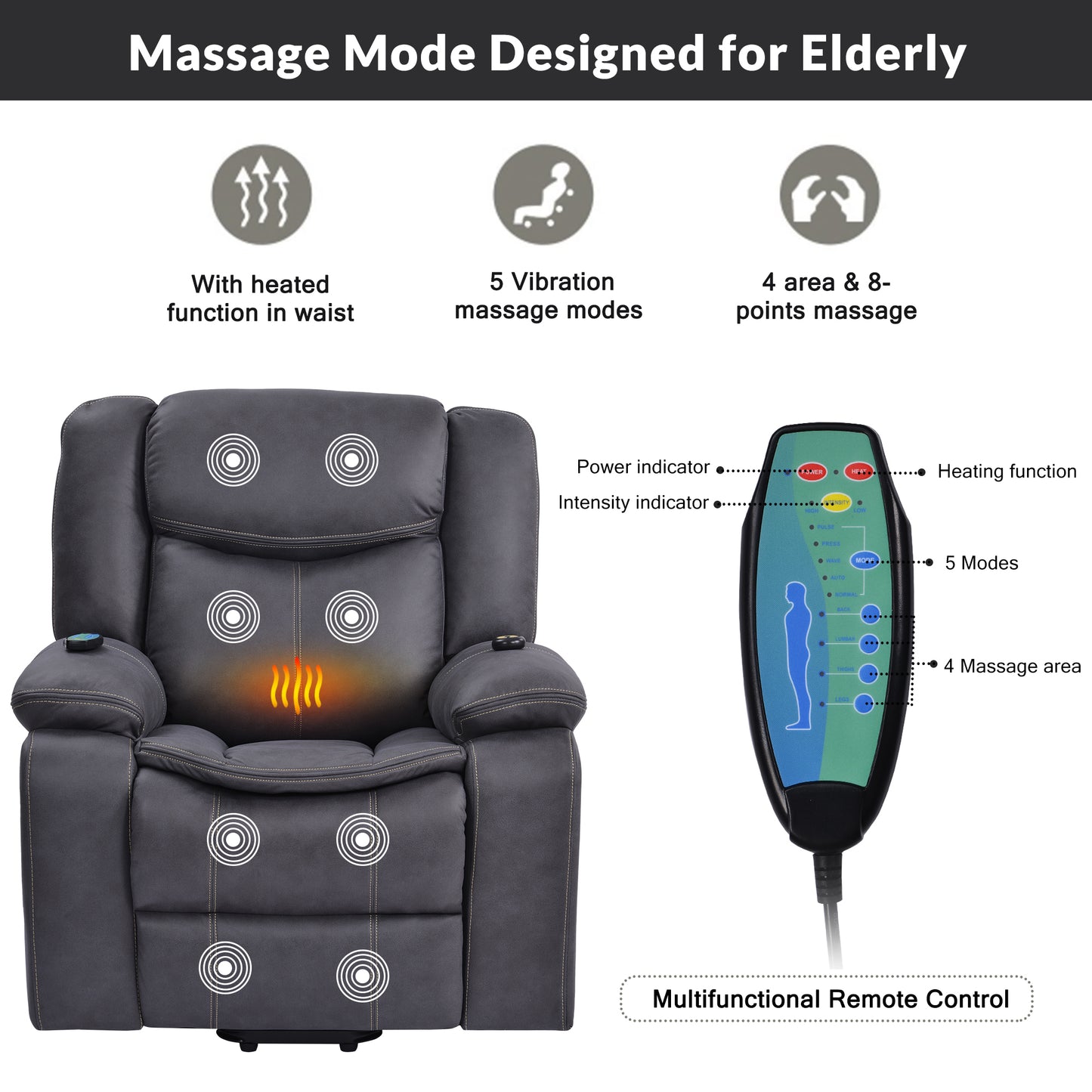 Electric Power Lift Recliner Chair with Adjustable Massage and Heating System