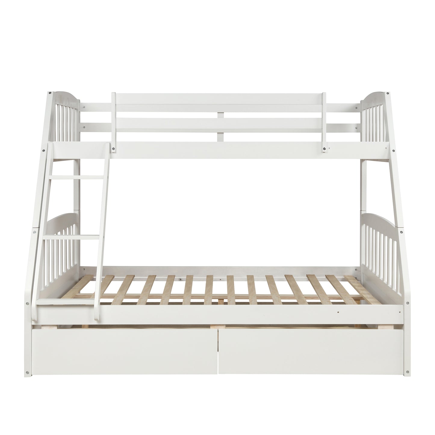 Solid Wood White Twin Over Full Bunk Bed with Two Storage Drawers