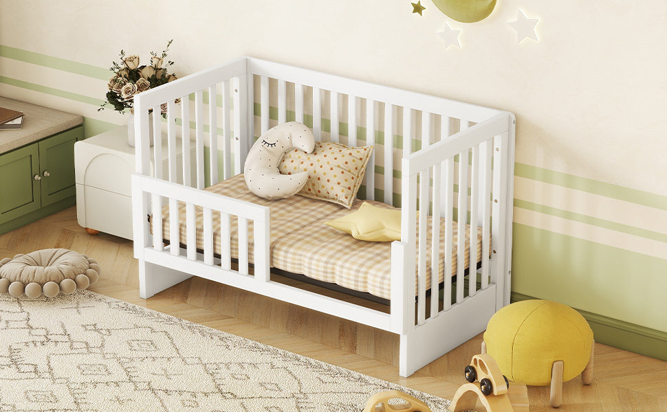 Convertible Crib/Full Size Bed with Changing Table, White