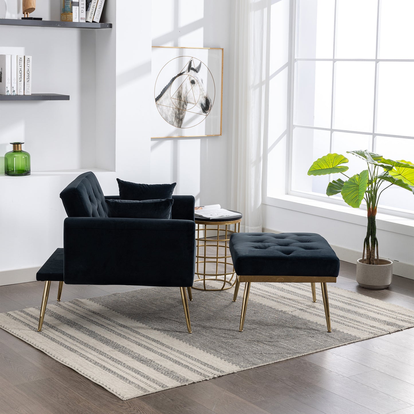 Elegant Adjustable Velvet Accent Chair with Gold Legs and Tufted Upholstery