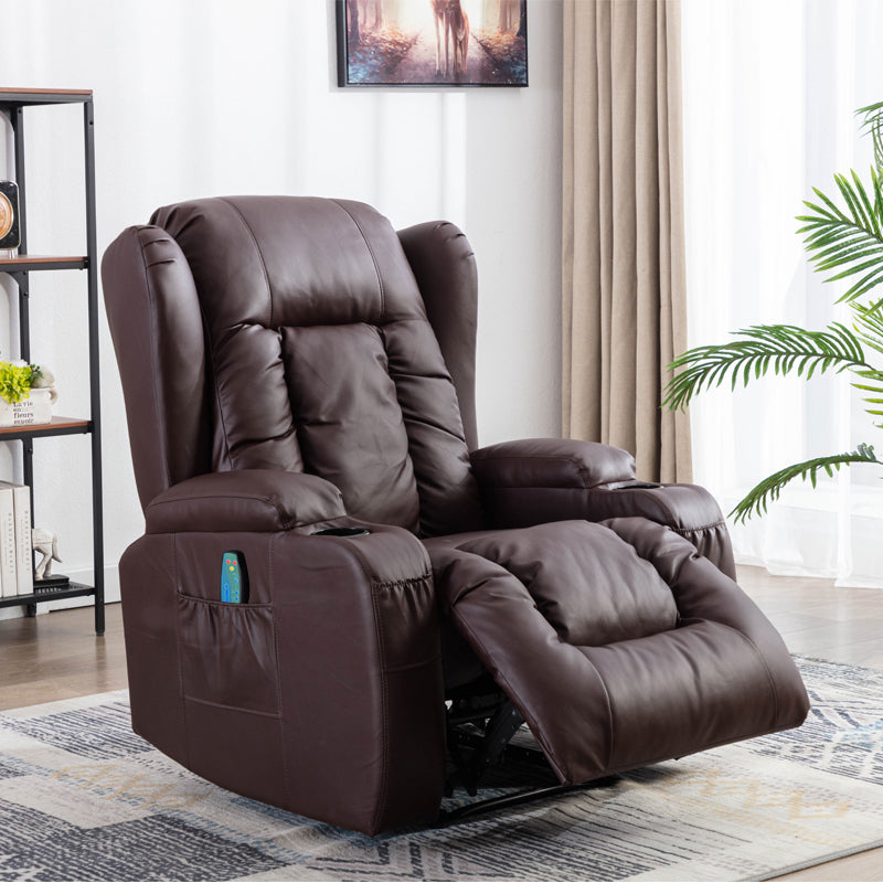 Ultimate Comfort Brown PU Recliner Chair with Eight-Point Massager and Heat Function