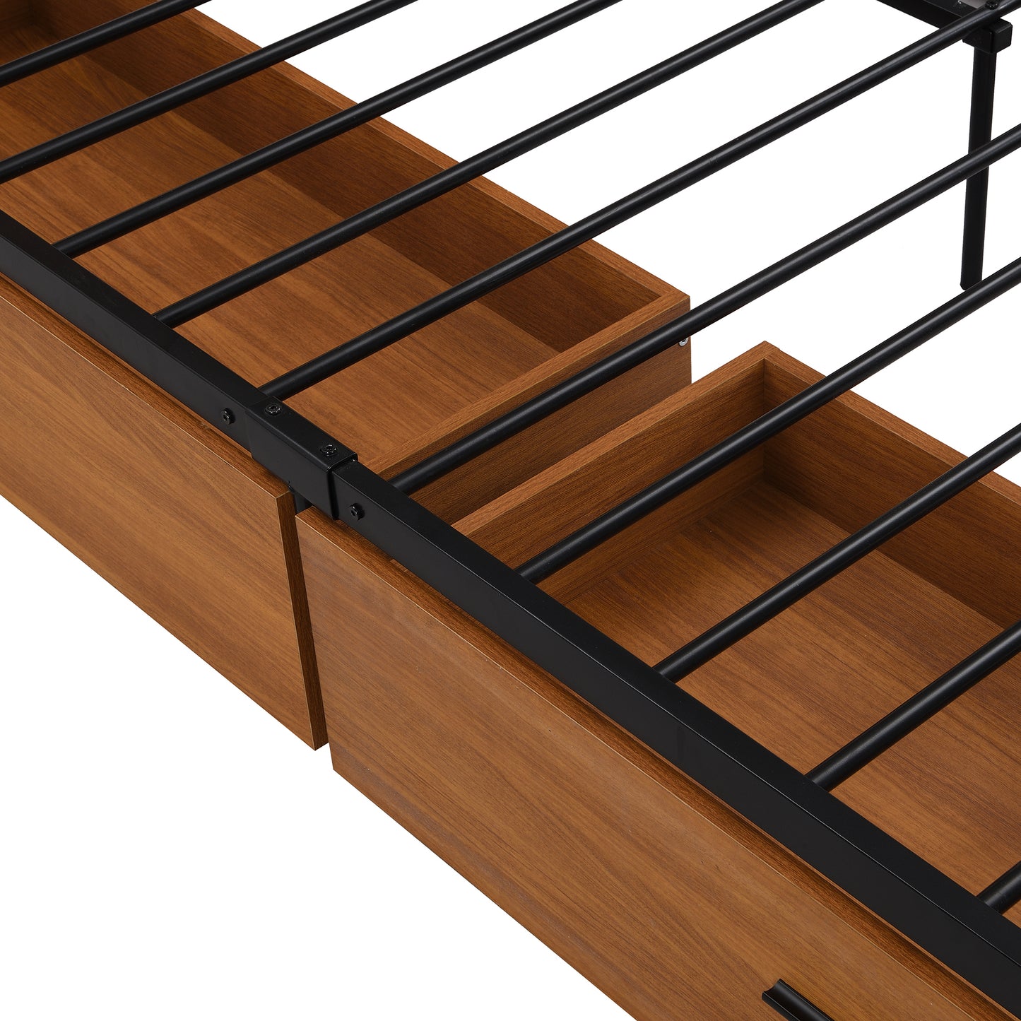 Queen Size Metal Platform Bed Frame with Two Drawers,Sockets and USB Ports ,Slat Support No Box Spring Needed Black