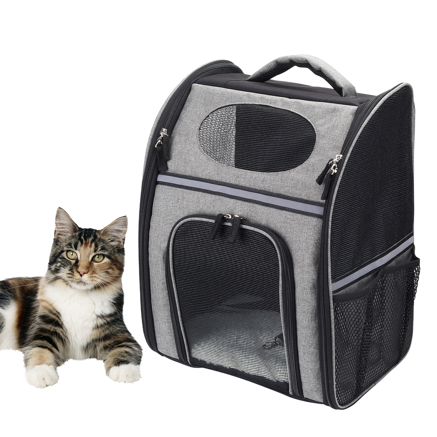 FluffyDream Pet Carrier Backpack for Large/Small Cats and Dogs, Puppies, Safety Features and Cushion Back Support for Travel, Hiking, Outdoor Use, Black