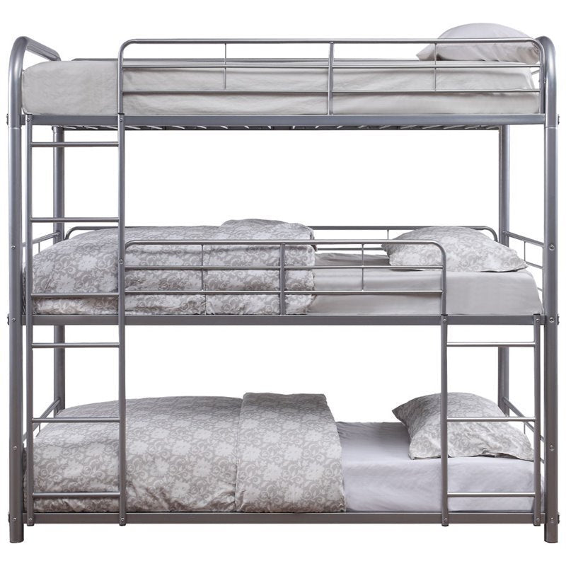 Triple Silver Cairo Bunk Bed - Twin Trio 38100 - Industrial Space-Saving Triple Twin Bunk Bed