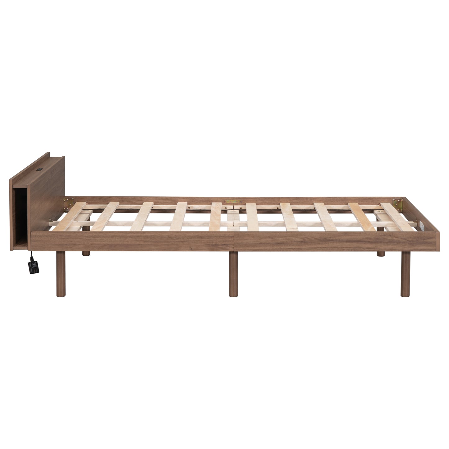 Modern Design Twin Size Platform Bed Frame with Built-in USB port for Walnut Color