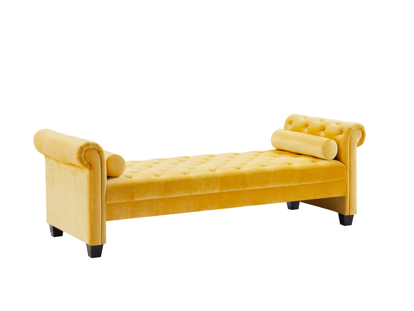 Yellow Pleuche Rectangular Large Sofa Stool with Comfortable Cushions and Armrests