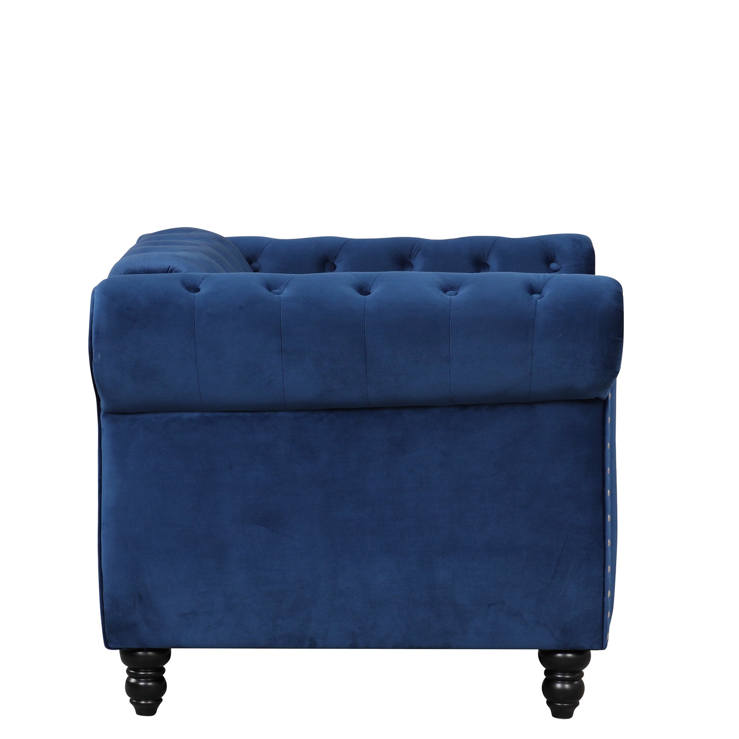 39 Plush Blue Upholstered Modern Sofa with Solid Wood Legs and Buttoned Tufted Backrest