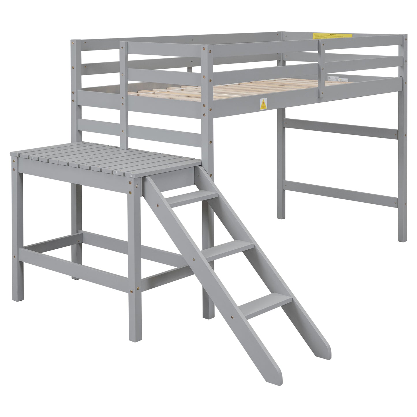 Twin Loft Bed with Platform,ladder,Grey