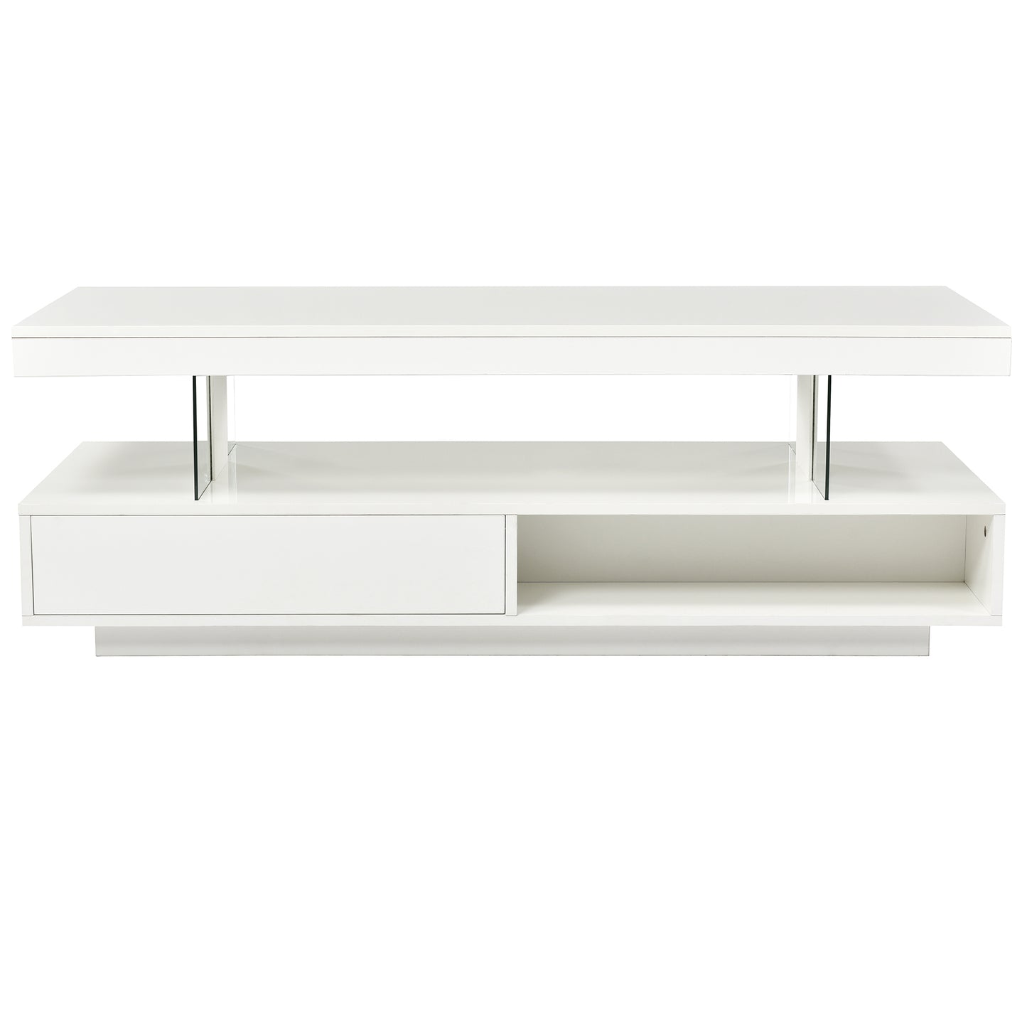 Modern LED Coffee Table with Storage Drawers and Display Shelves, Accent Furniture with Multicolor LED Lights