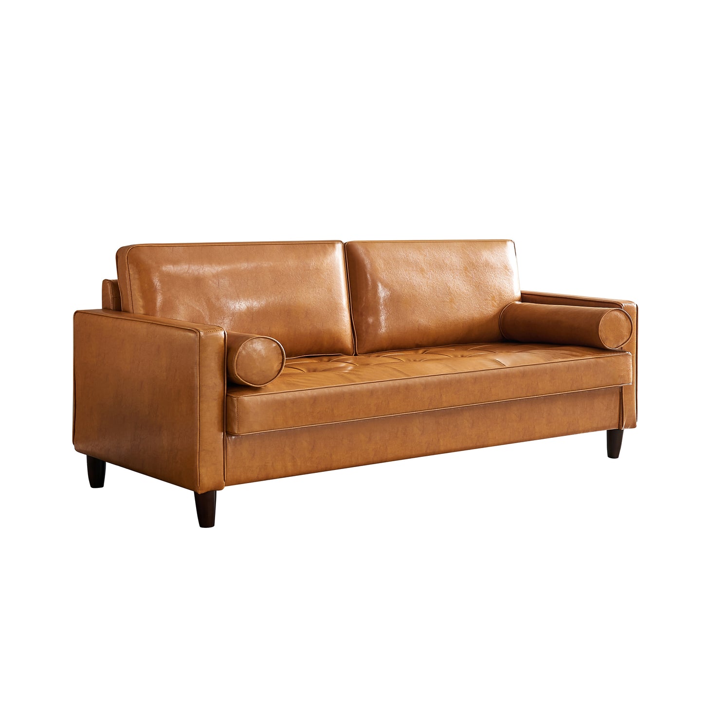 Modern Mid-Century Vegan Leather Sofa （Mocha）