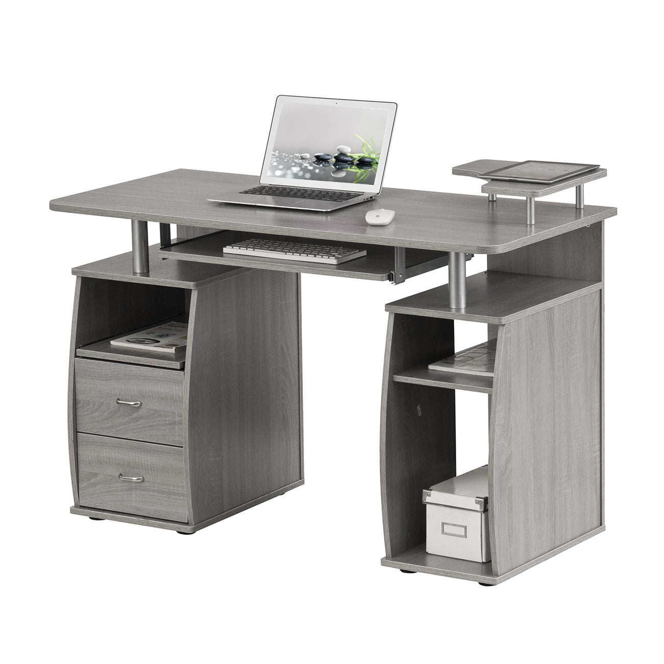 Grey Computer Workstation Desk With Storage Solution