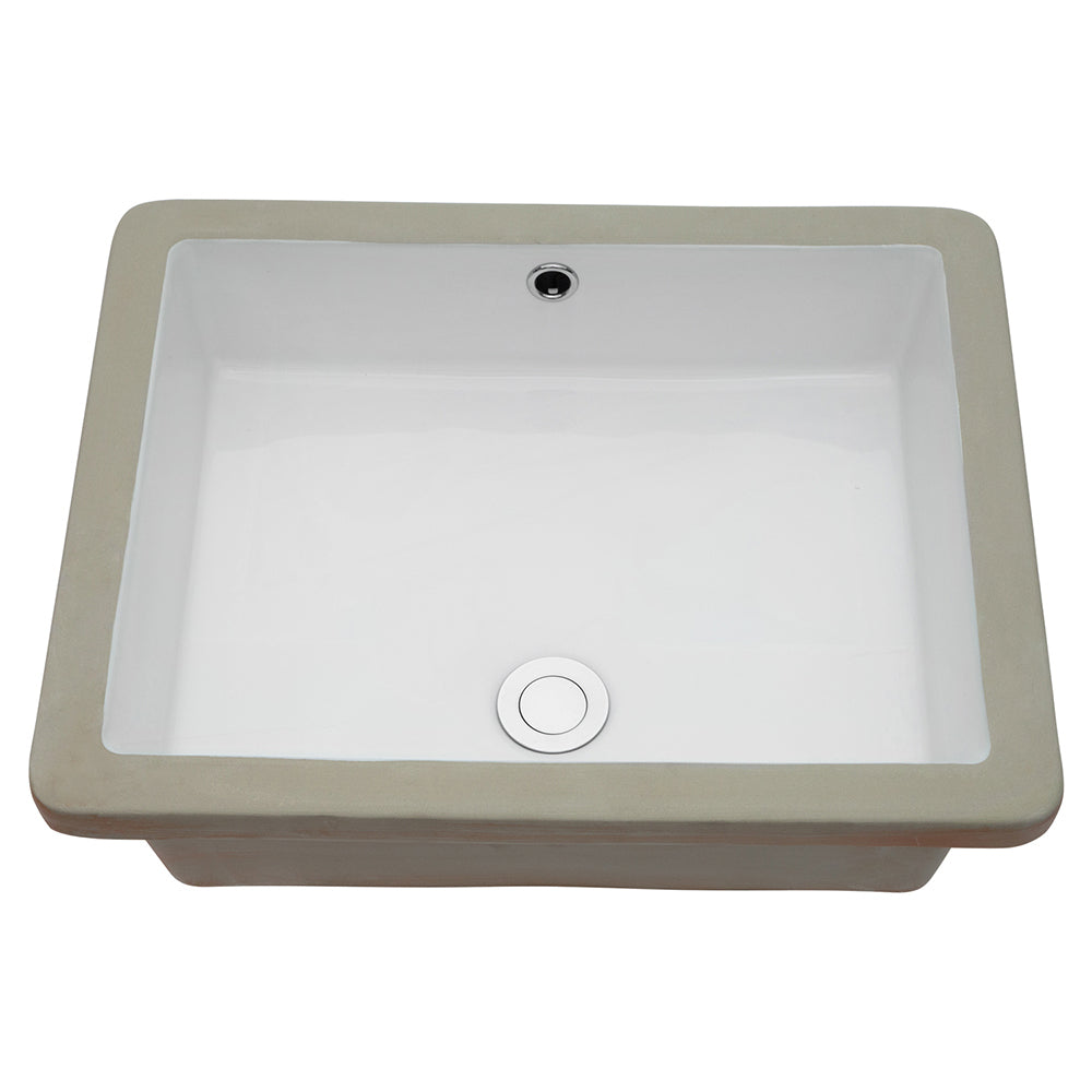 20"x15.5" White Ceramic Rectangular Undermount Bathroom Sink with Overflow