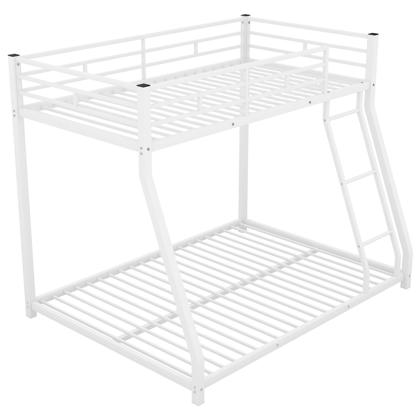 White Metal Bunk Bed with Sloping Stairs for Twin over Full Size