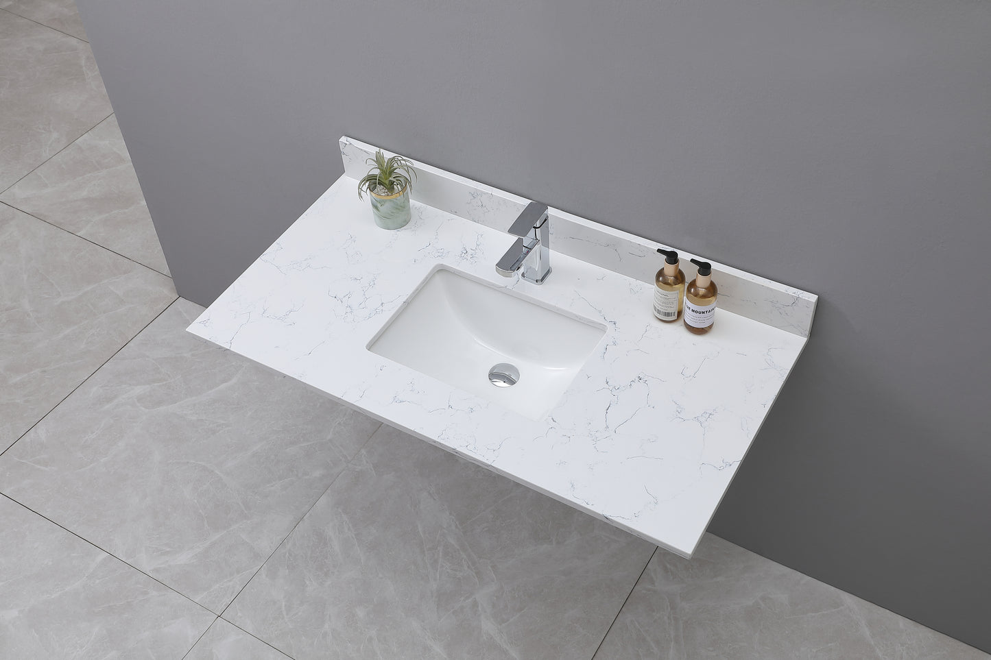 Montary 43"x 22" bathroom stone vanity top carrara jade  engineered marble color with undermount ceramic sink and single faucet hole with backsplash