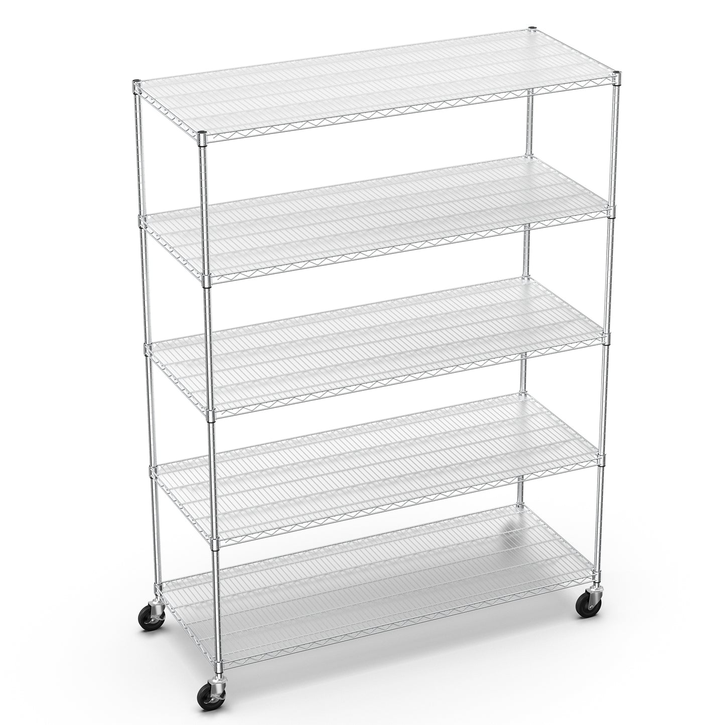 5 Tier 7500lbs Heavy Duty Adjustable Storage Rack Metal Shelf Wire Shelving Unit with Wheels & Shelf Liners - 82" H x 60" L x 24" D - Chrome