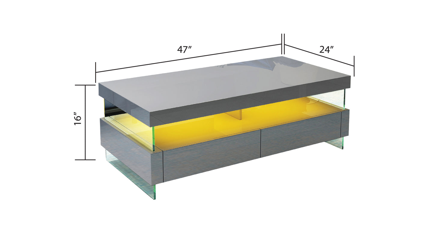 Contemporary LED Coffee Table in Gray Wood with Glossy Finish