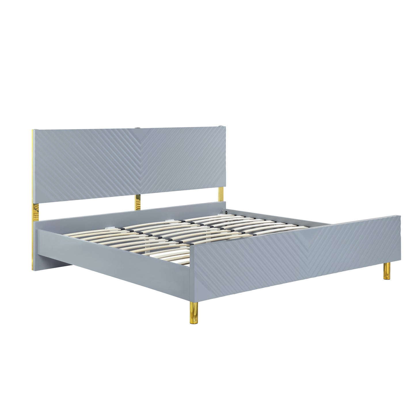 Gaines Queen Bed, Gray High Gloss Finish BD01040Q