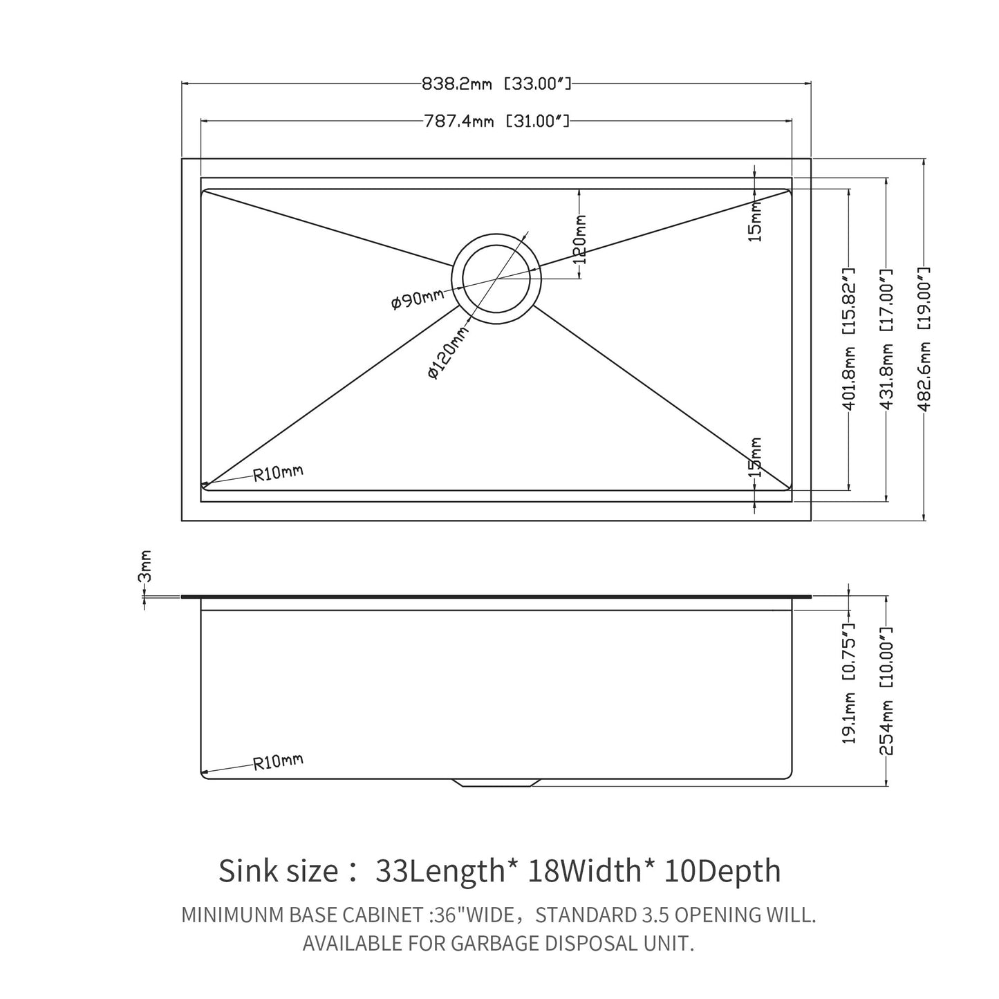 Gunmetal Black Stainless Steel Single Bowl Kitchen Sink with Workstation - 33x 19x 10