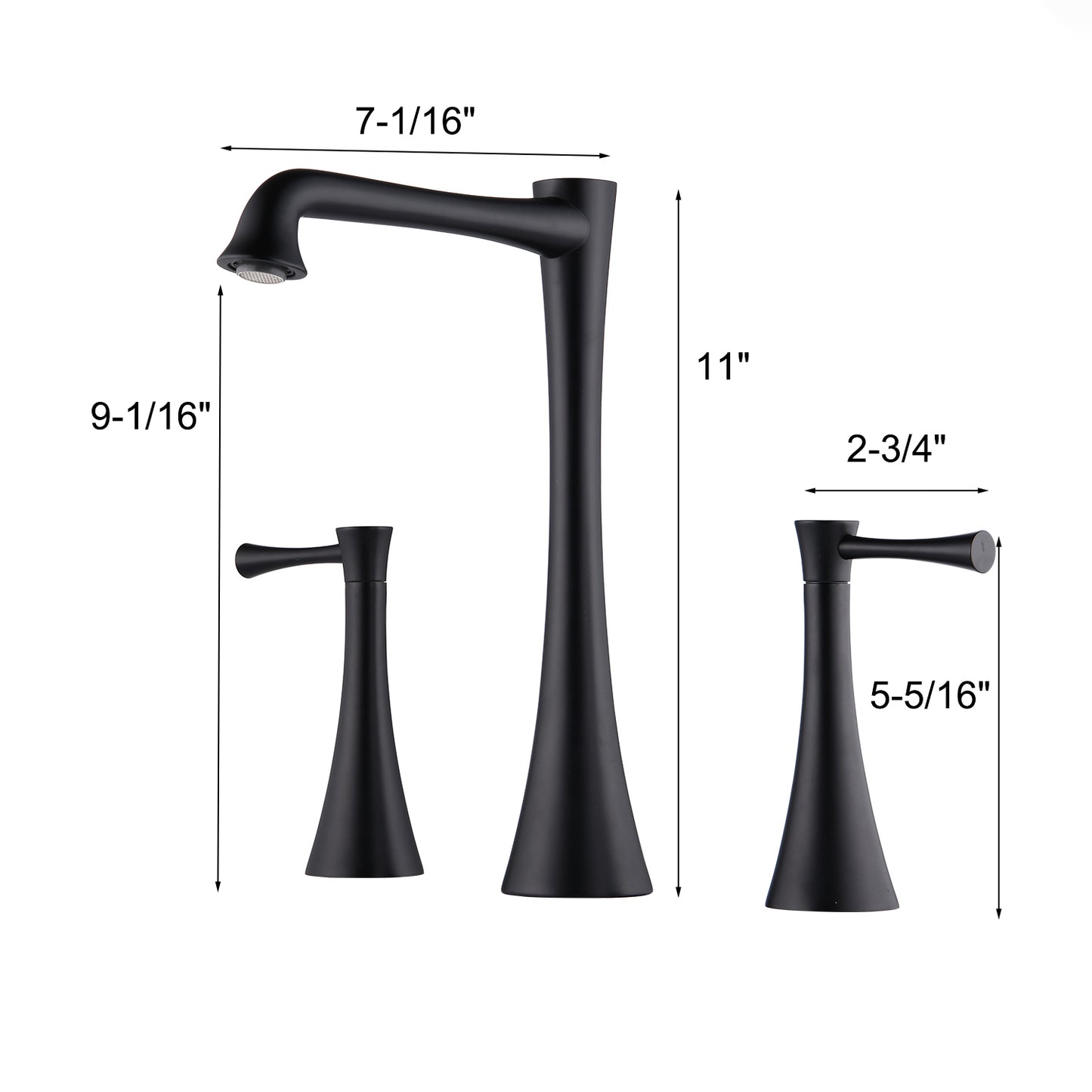 Matte Black Bathroom Faucet with Widespread 2 Handles and Drain Assembly