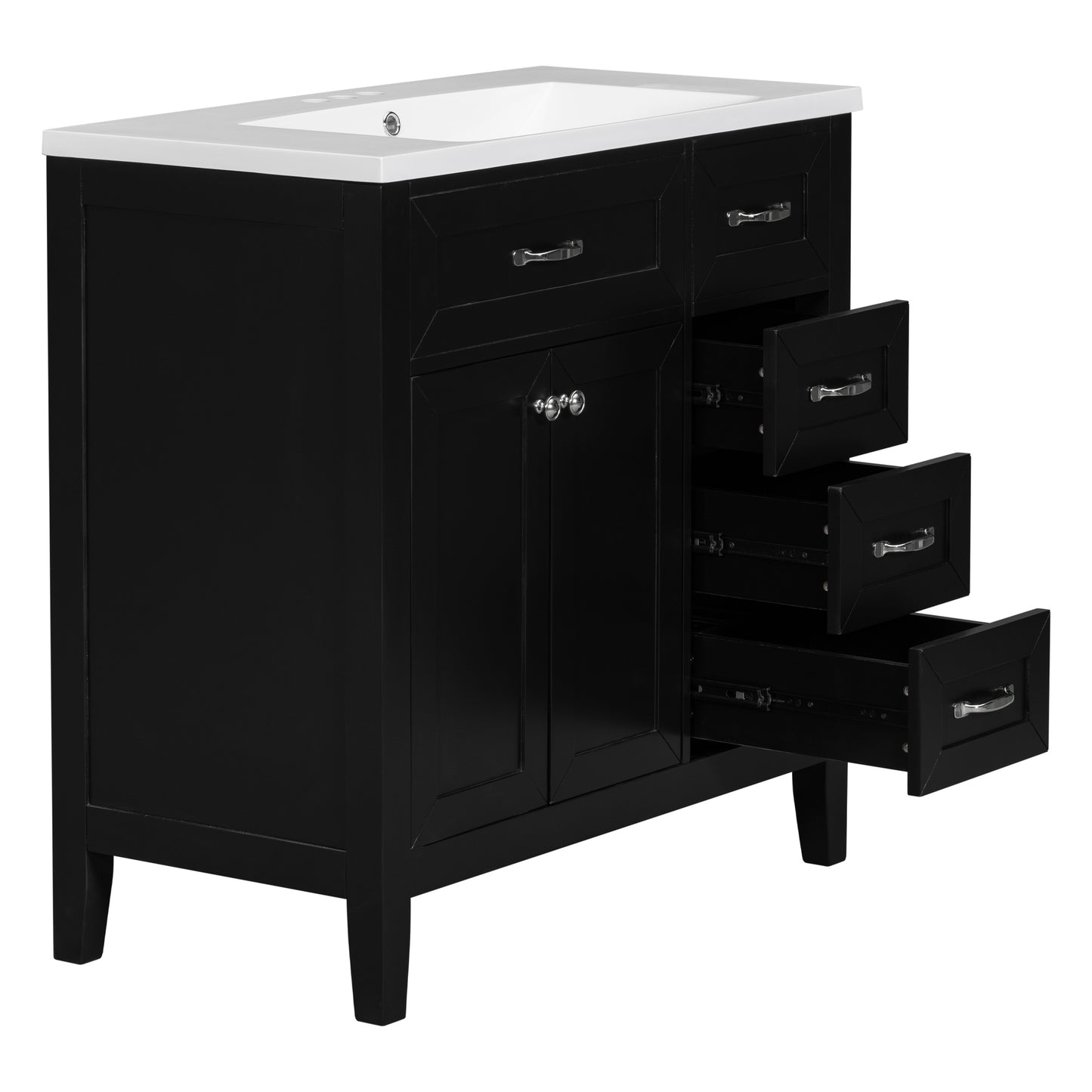 36" Bathroom Vanity with Sink Combo, Black Bathroom Cabinet with Drawers, Solid Frame and MDF Board