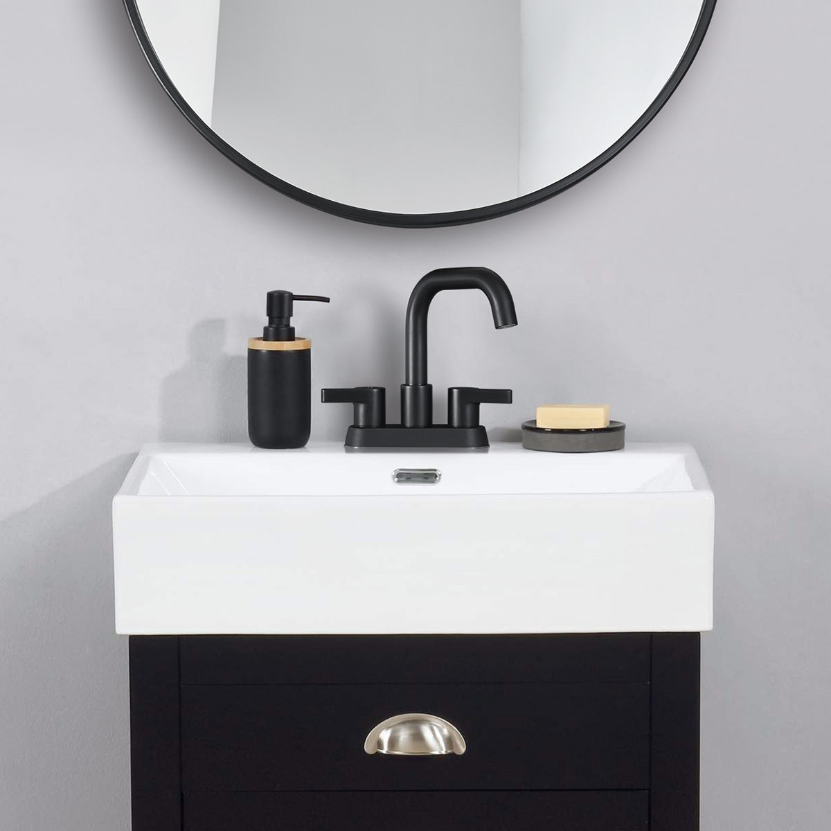 Matte Black Bathroom Faucet with 2 Handles and Pop Up Drain