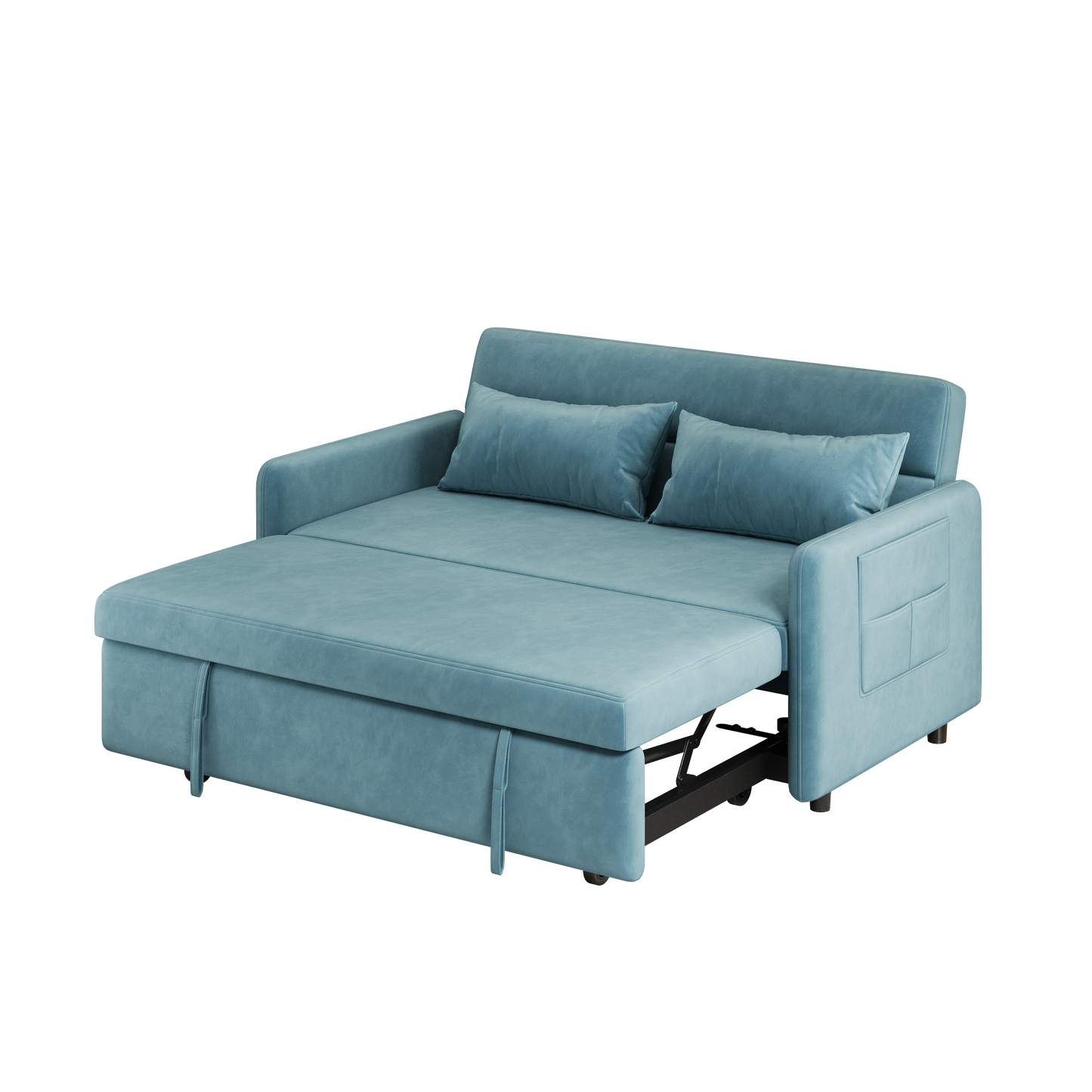 Sofa Pull Out Bed Included Two Pillows 54" Velvet Sofa for Small Spaces Teal