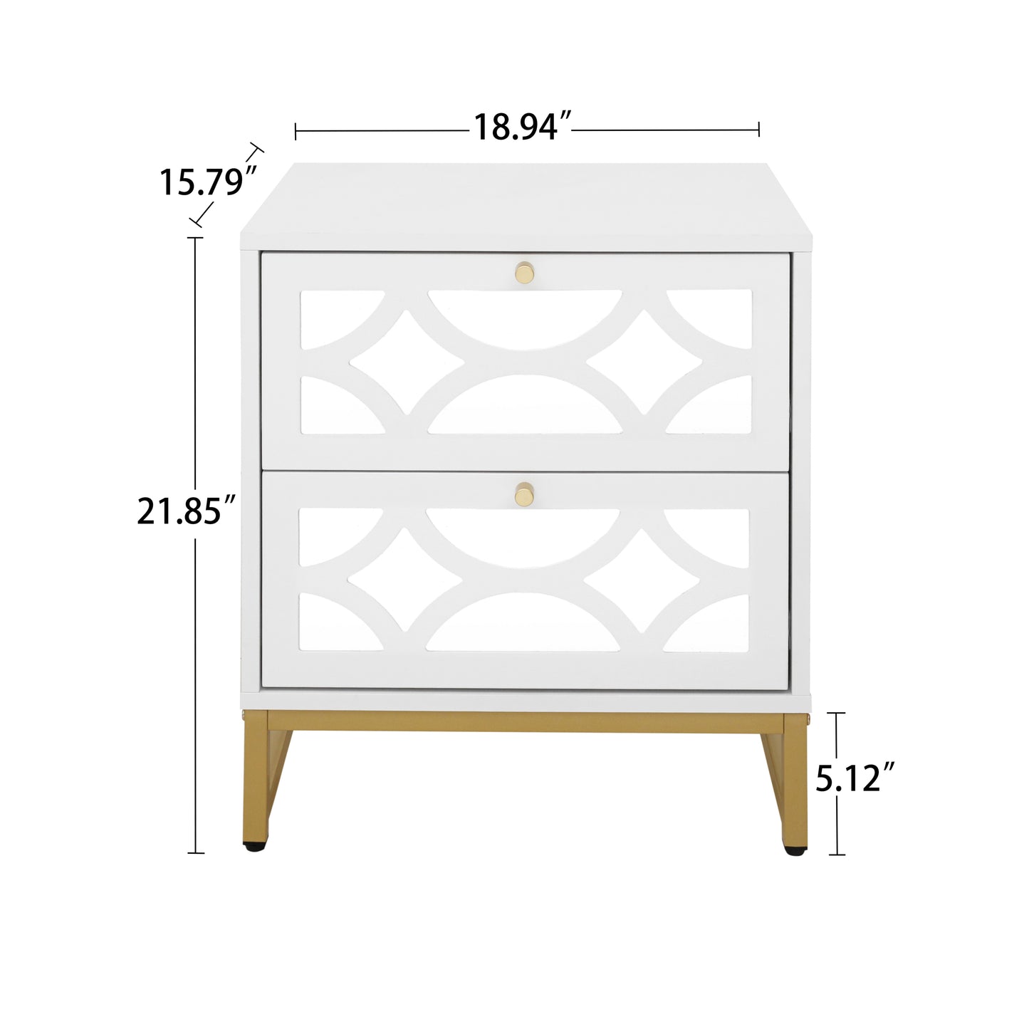 2 drawer nightstand,Small Bedside Table with 2 Drawers,White Mirrored Nightstand,with Gold Legs, Side Table with Storage for Bedroom, Living Room