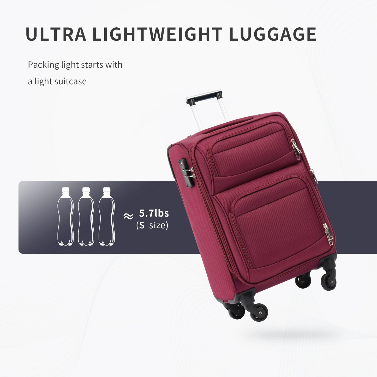 Softside Luggage Expandable 3 Piece Set Suitcase Upright Spinner Softshell Lightweight Luggage Travel Set