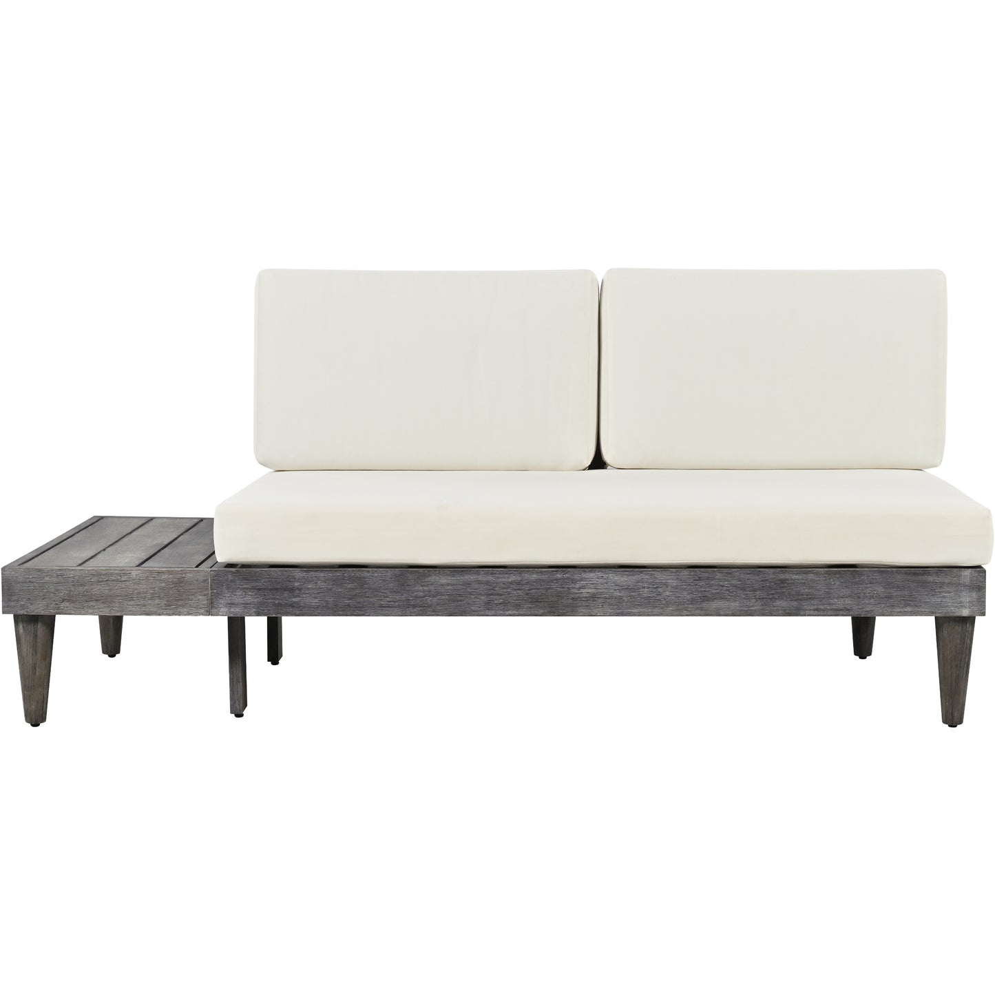 3-Piece Acacia Wood Patio Furniture Set with Conversation Sectional Sofa and Side Tables, Grey+Beige