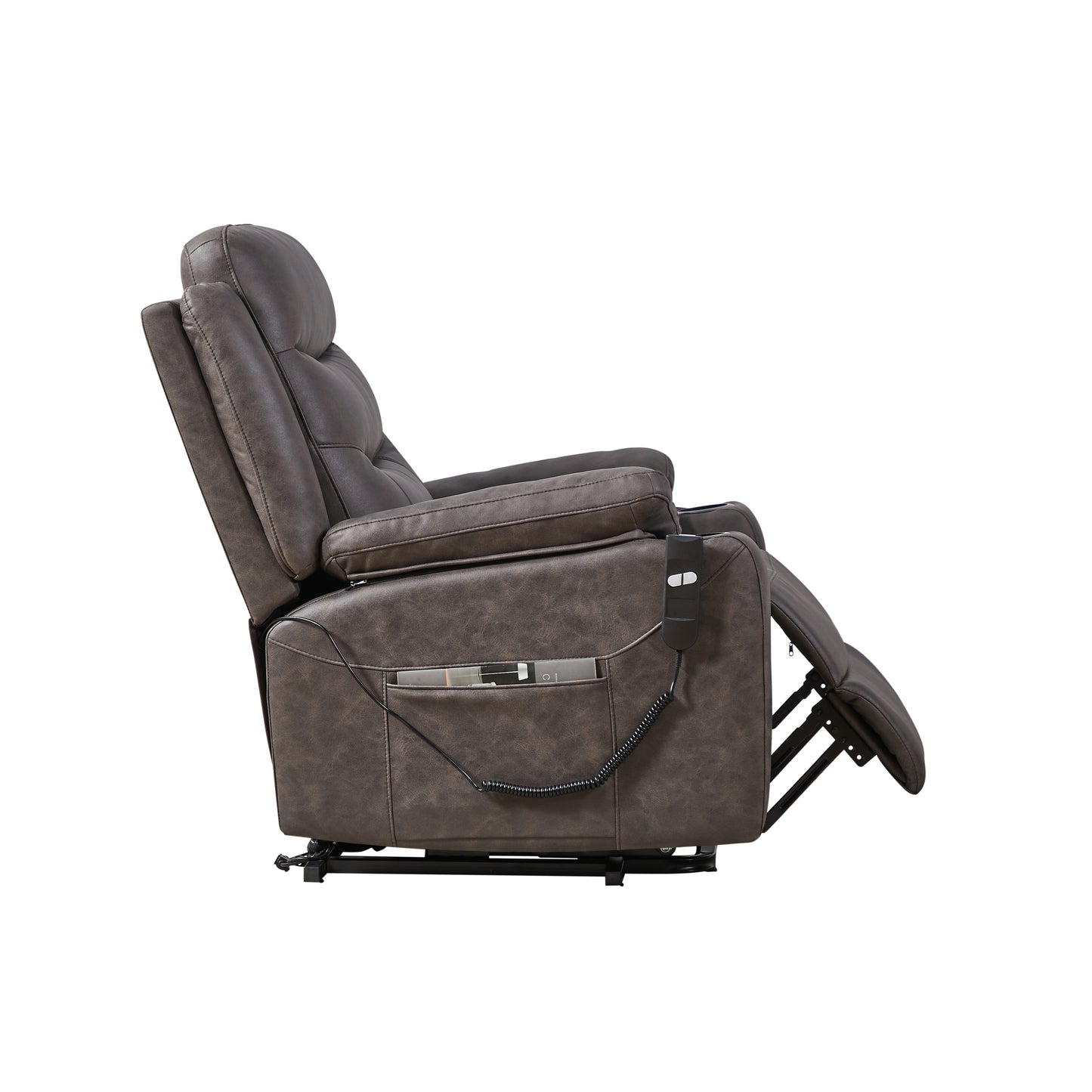 Electric Power Lift Recliner Chair with Suede Fabric and Cup Holders