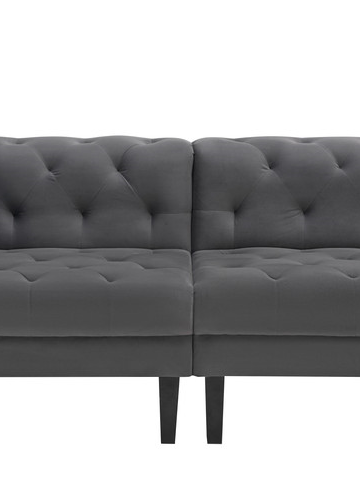 Mary Dark Gray Velvet Tufted Sofa With Accent 4 Pillows