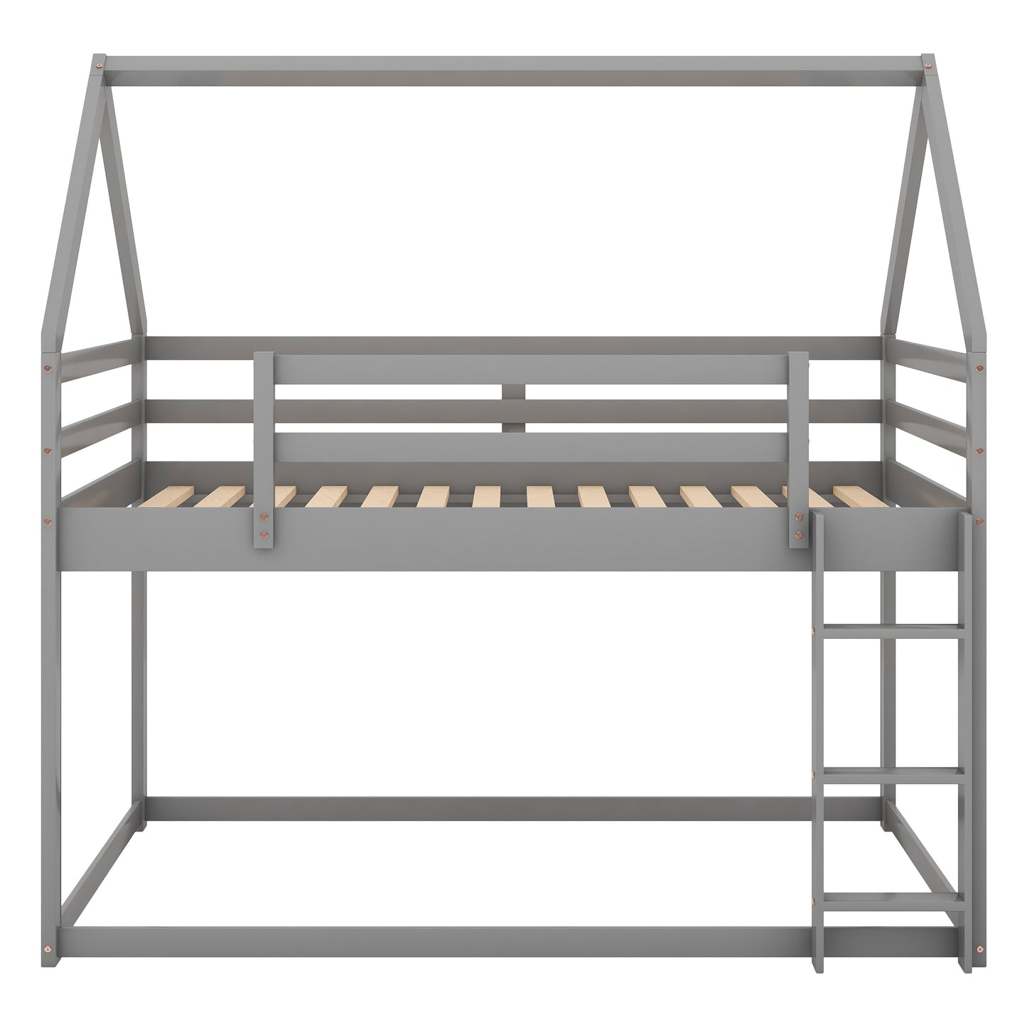 Gray House-Shaped Twin Over Twin Low Bunk Bed