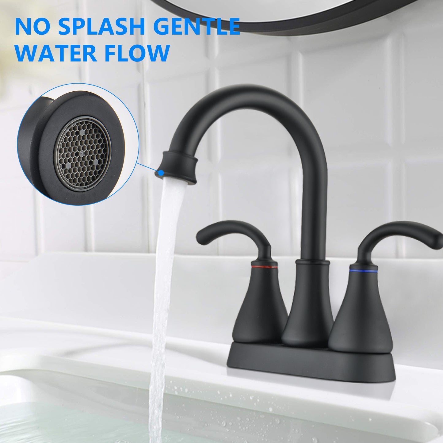 Matte Black 2-Handle Bathroom Faucet Set with Drainage System