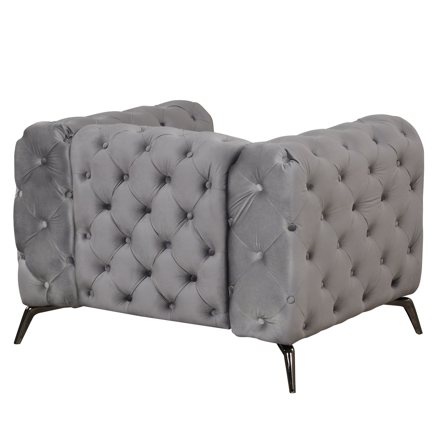 Modern Gray Velvet Upholstered Accent Sofa with Button Tufted Back