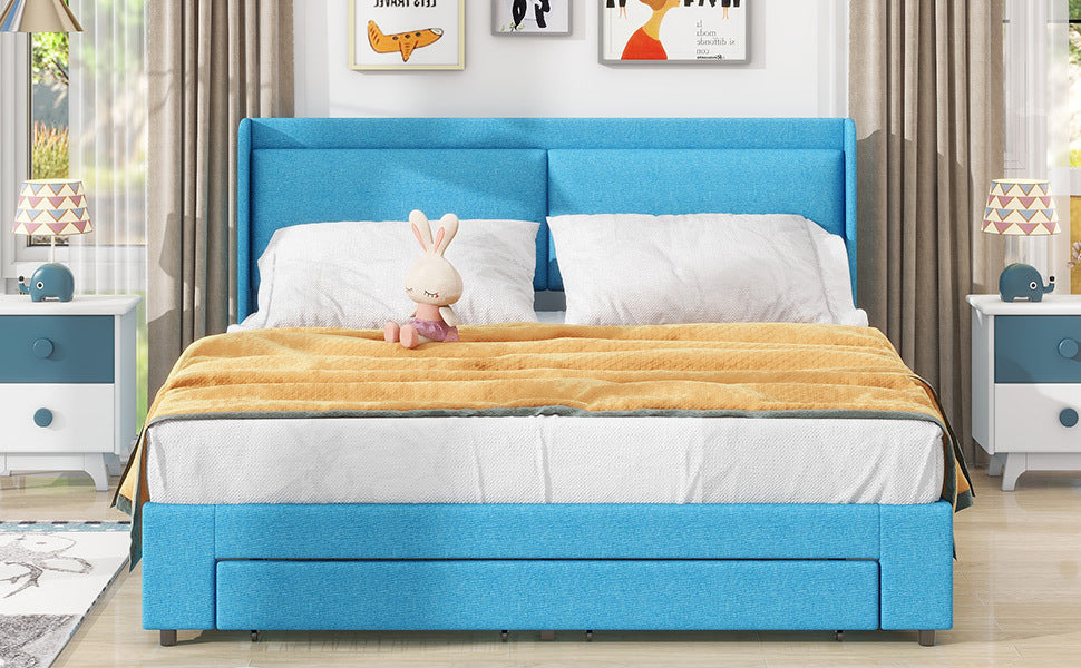 Queen Size Storage Upholstered Hydraulic Platform Bed with 2 Drawers, Blue