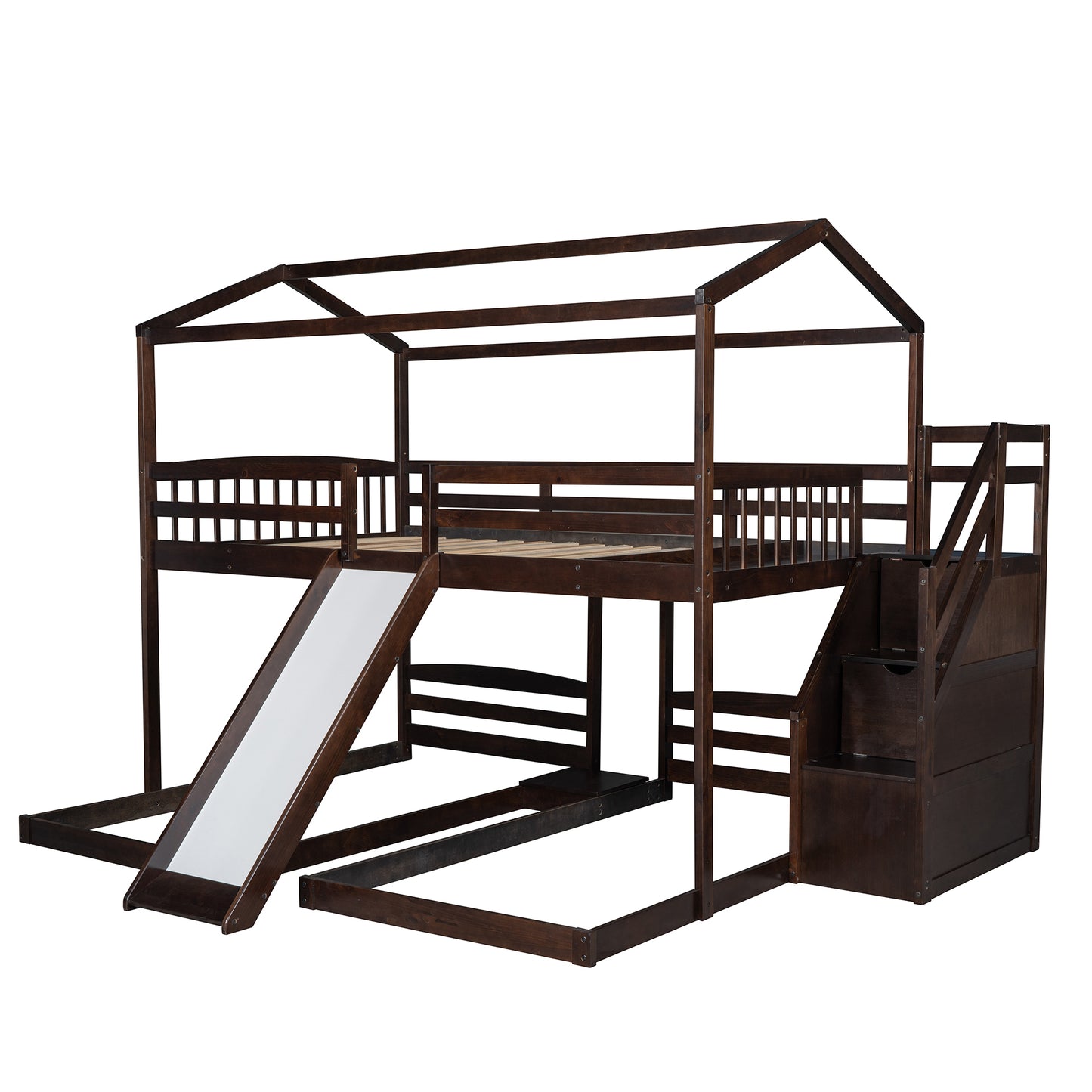 Versatile Full over Twin & Twin Bunk Bed in Espresso with Slide and Storage Staircase