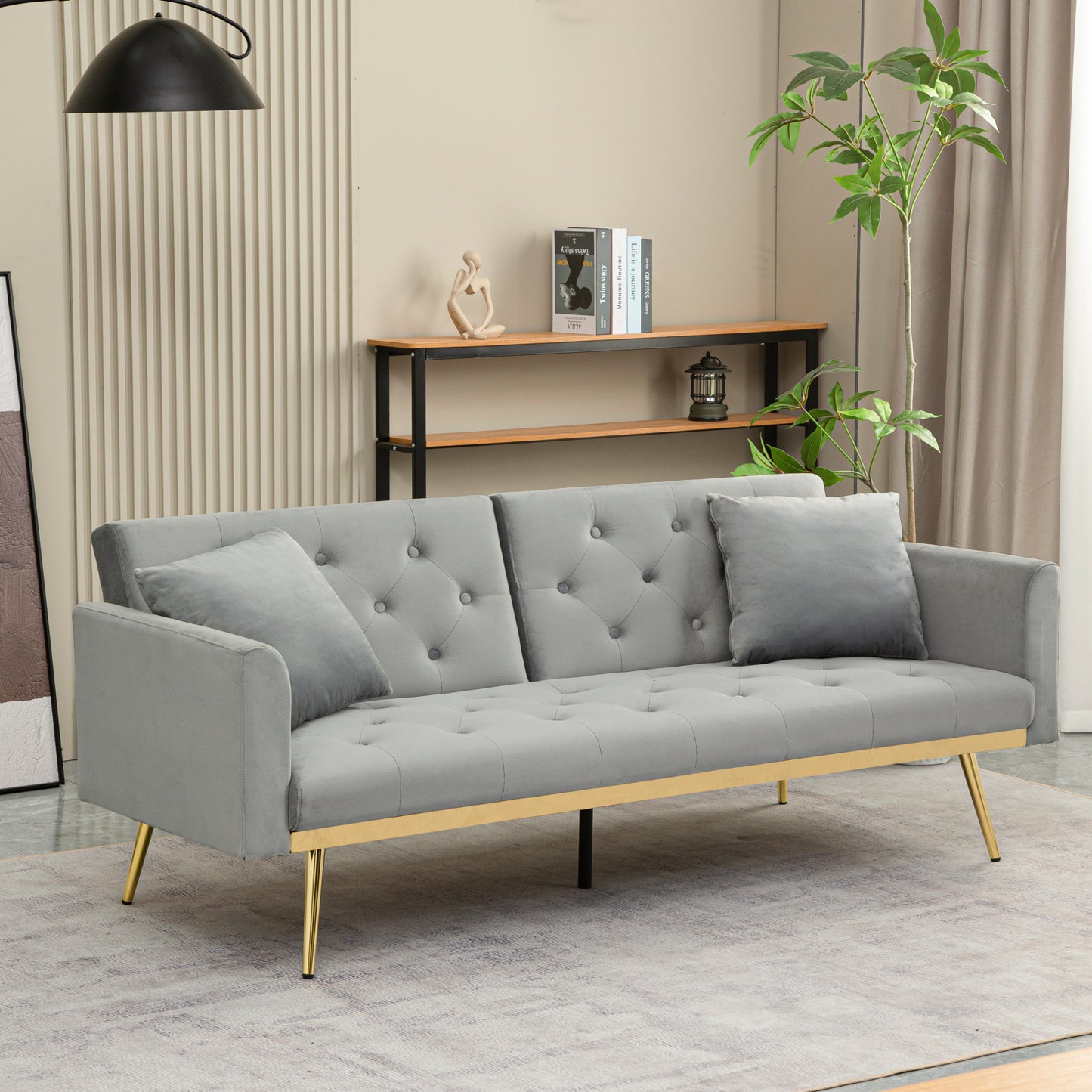 Convertible Futon Sofa Bed, Modern Reclining Futon Loveseat Couch with 2 Pillowa Sleeper Sofa for Dorm Room Living Room Bedroom Office