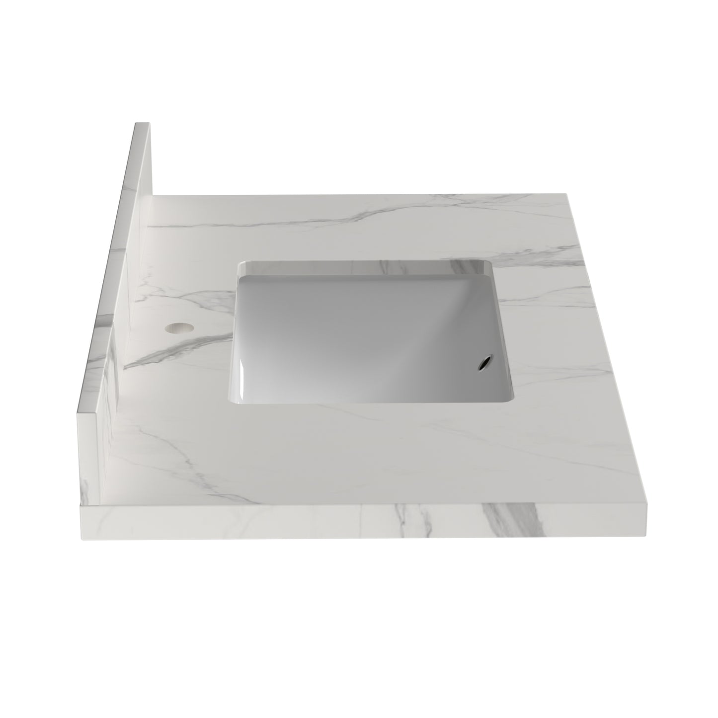 37 Inch Quartz Vanity Top with Undermounted Rectangular Ceramic Sink & Backsplash, White Calacatta Engineered Stone Countertop for Bathroom Kitchen Cabinet 1 Faucet Hole (not Include Cabinet)